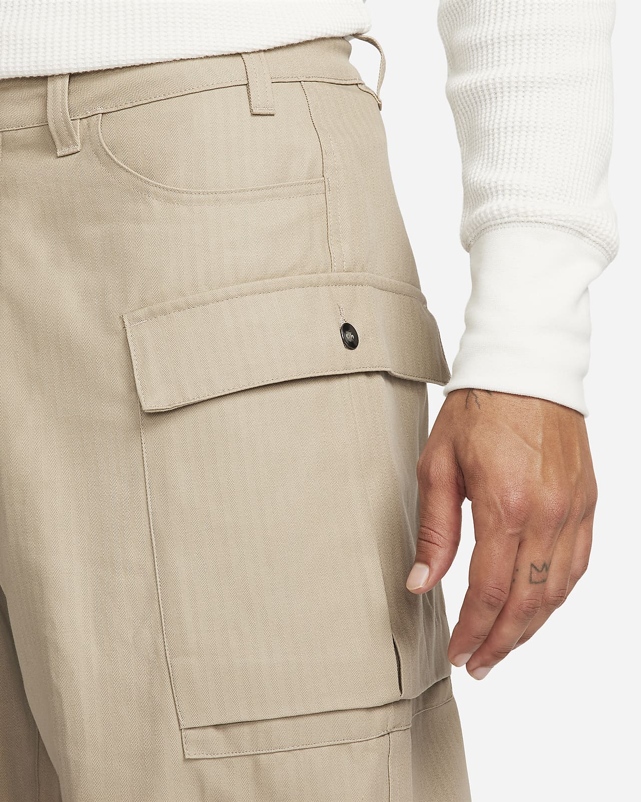 Dark Khaki Twill Pocket Detail High Waisted Cargo Trousers