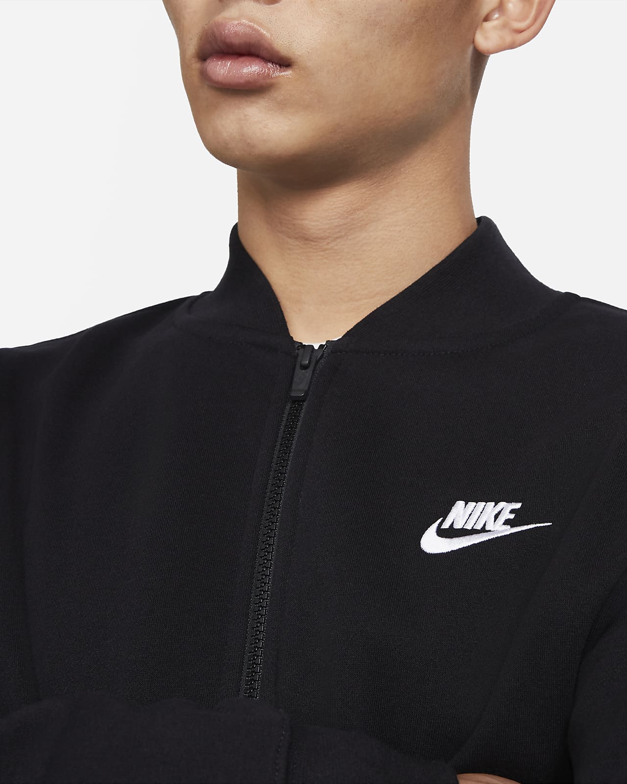 nike logo fleece bomber jacket black