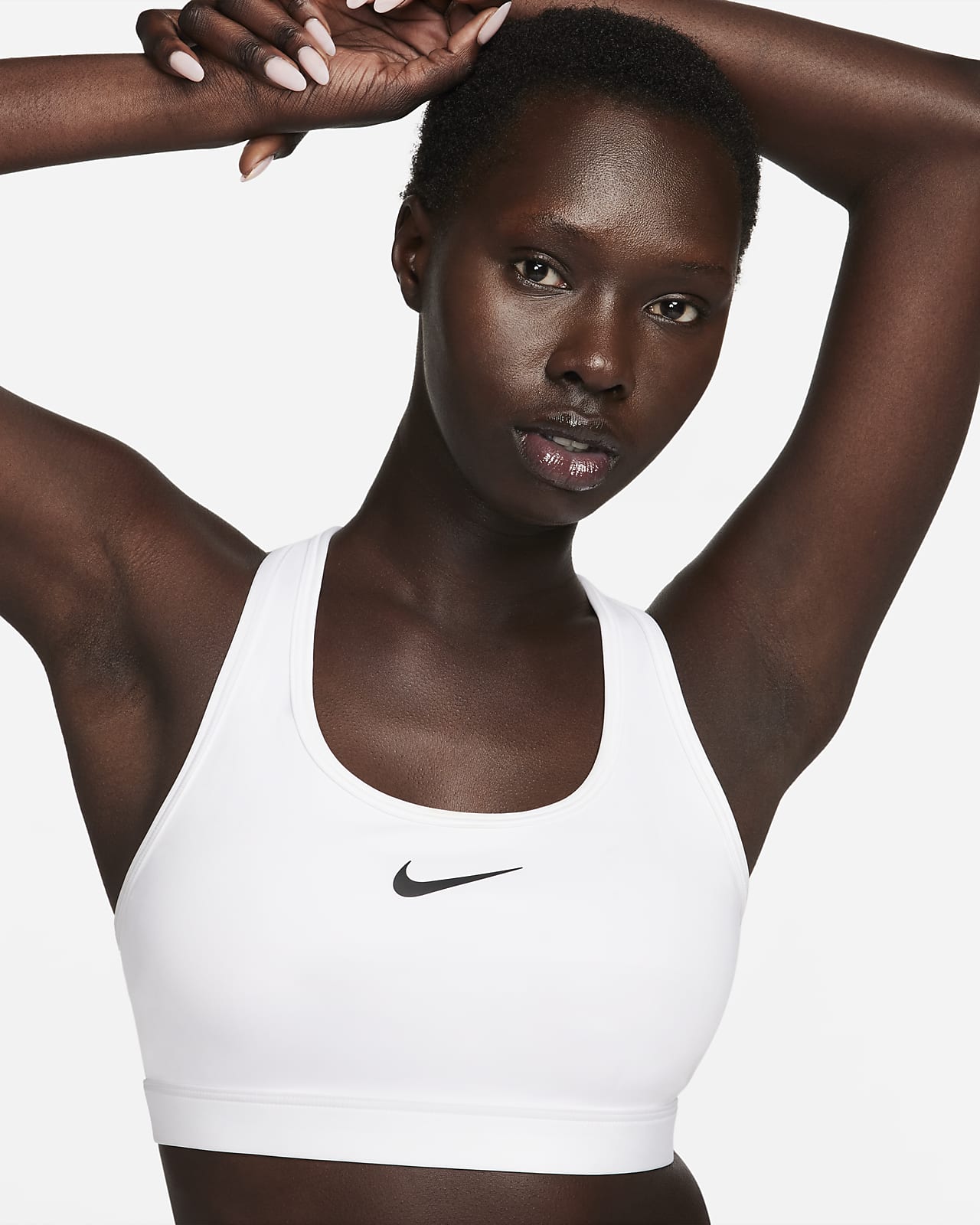 Nike Swoosh-sports-bh med grafik, indlæg og medium støtte til