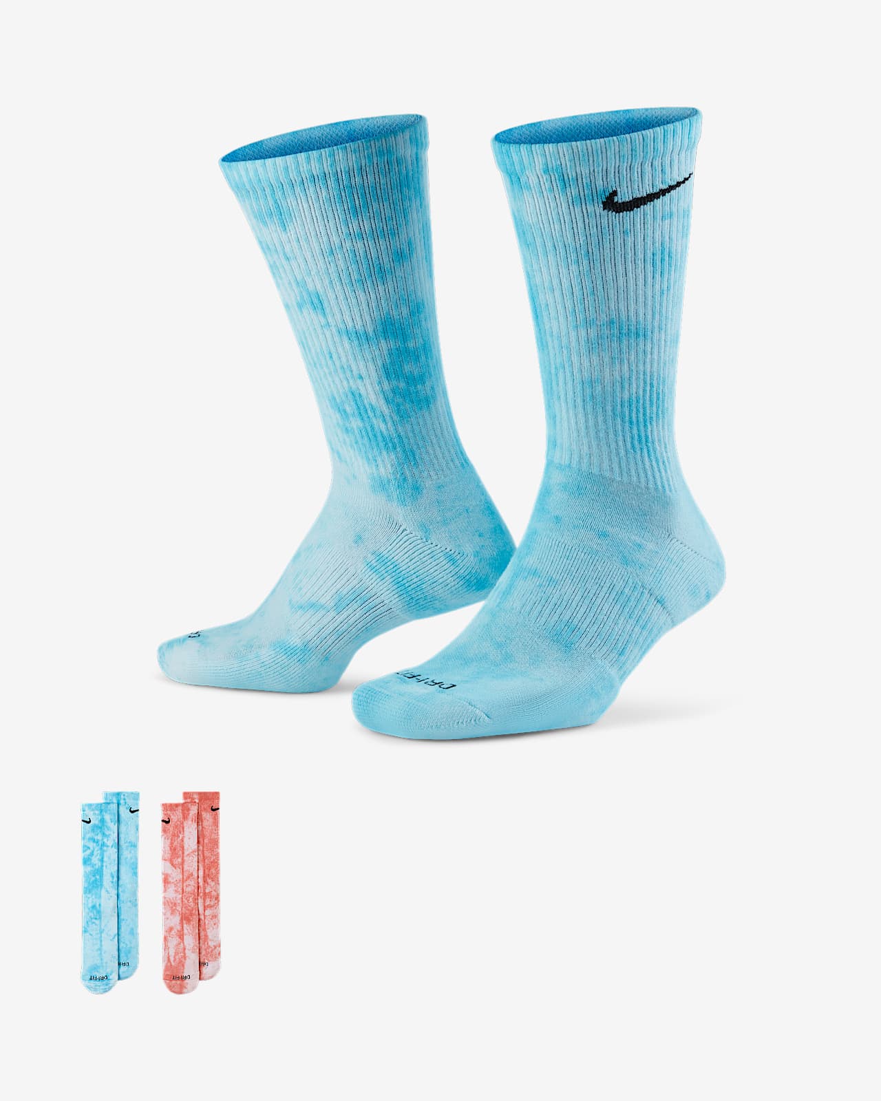 Носки до середины голени с амортизацией и принтом тай-дай Nike Everyday Plus  (2 пары). Nike RU