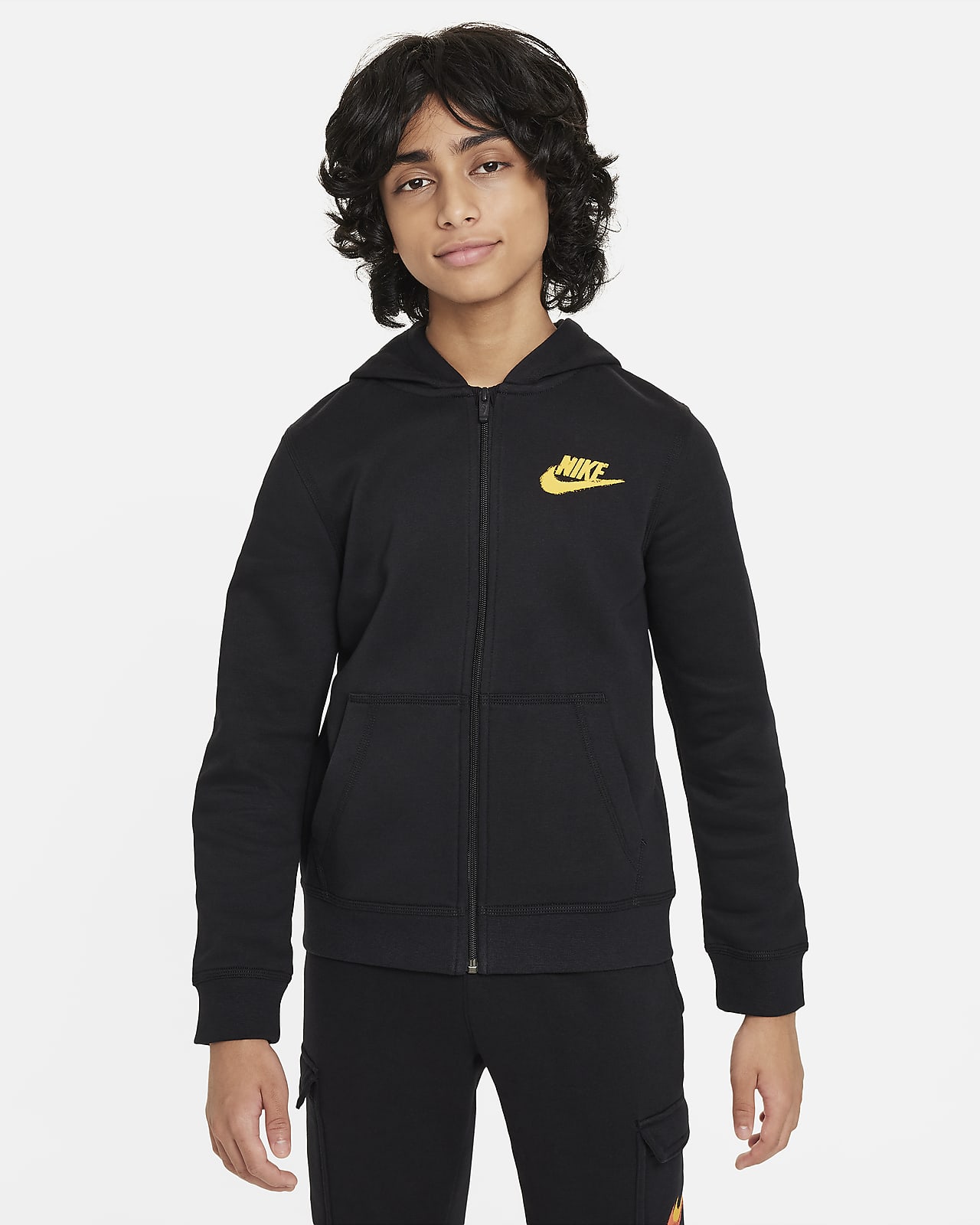 Φλις μπλούζα με κουκούλα, φερμουάρ σε όλο το μήκος και σχέδιο Nike Sportswear για μεγάλα αγόρια