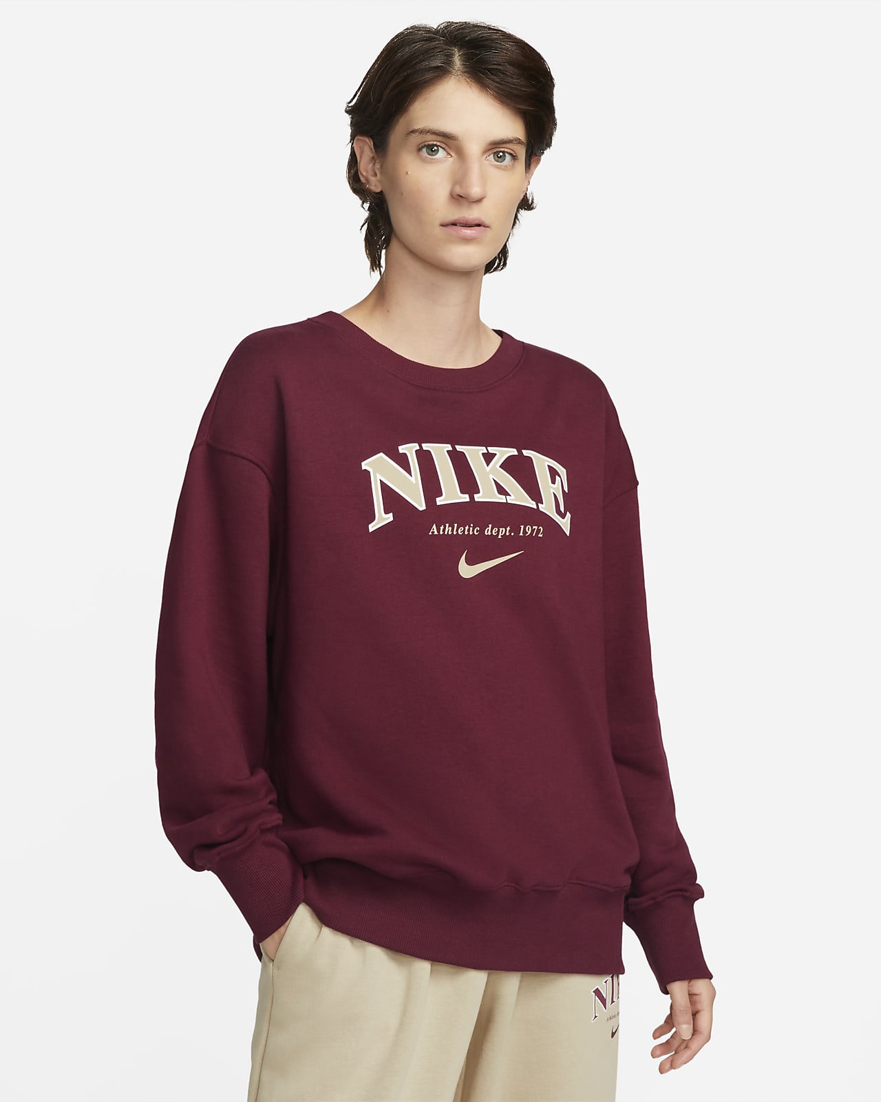 Overdimensioneret Nike Sportswear Phoenix Fleece-sweatshirt med rund hals til kvinder