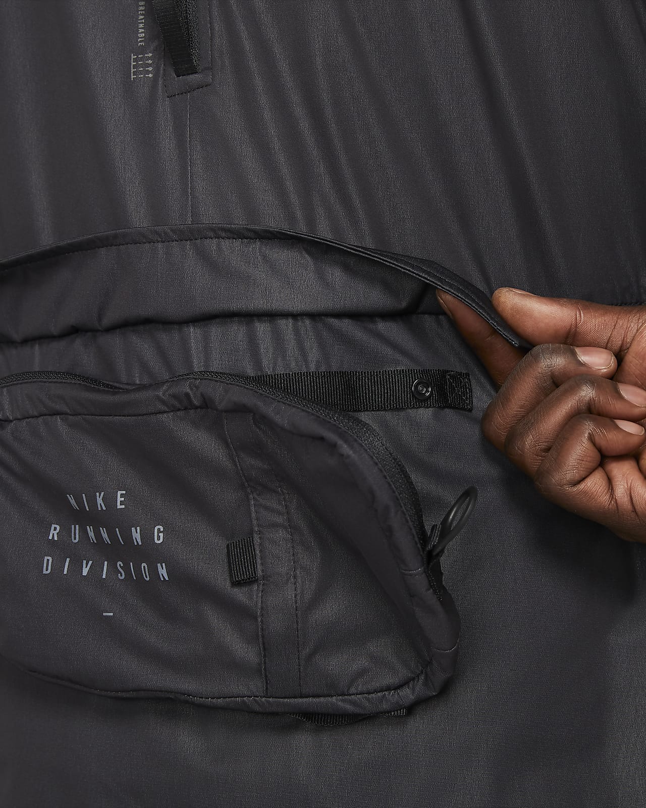 nike running jacket with printed panels in black