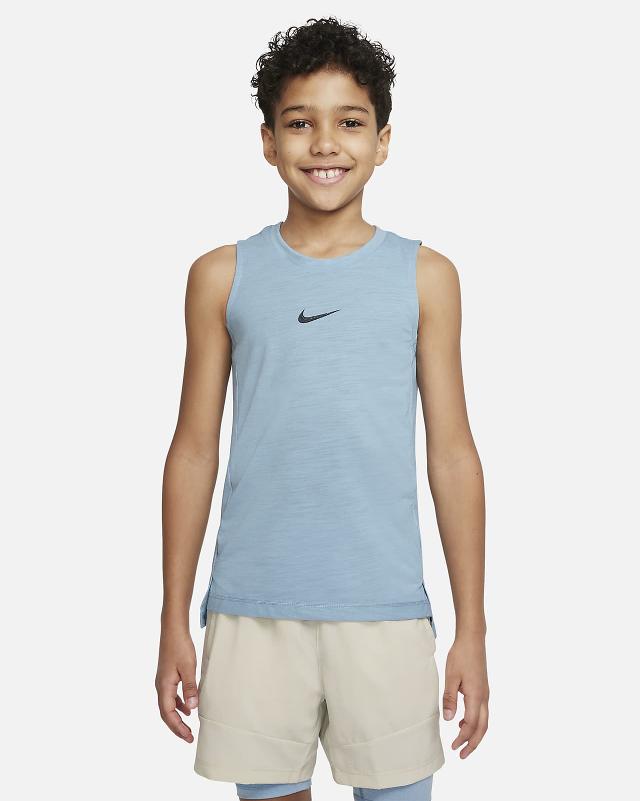 Camiseta entrenamiento sin mangas estampada para niño talla grande Nike Dri-FIT Yoga. Nike.com