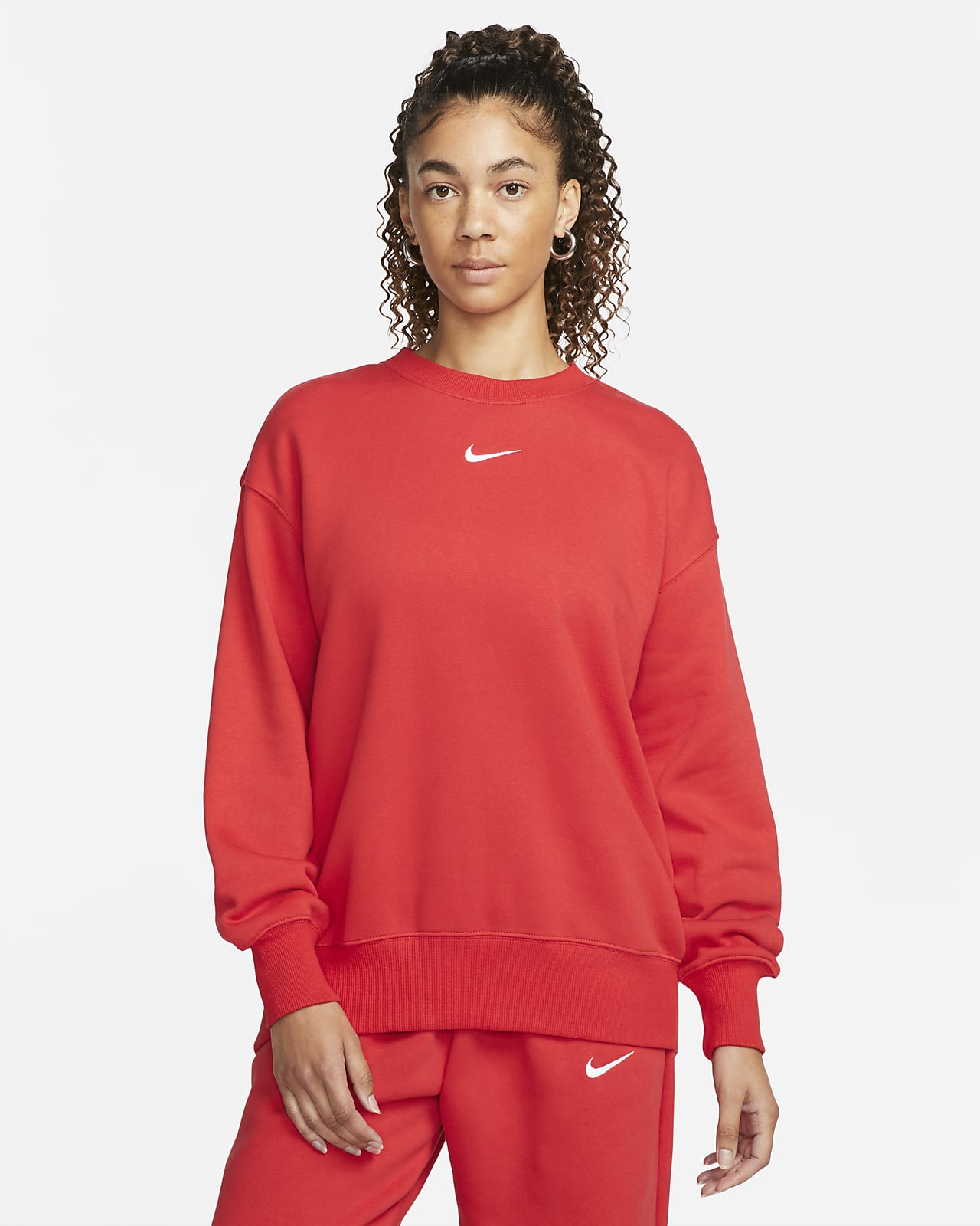 Sudadera Nike Phoenix Fleece oversized de redondo para mujer.