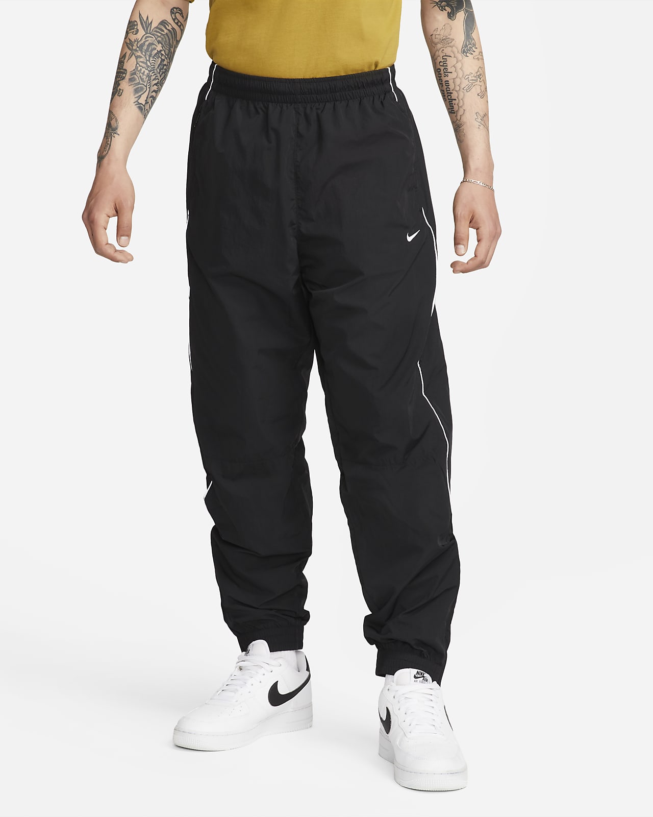 Nike Solo Swoosh Woven Track Pants Green In Oil Green/white