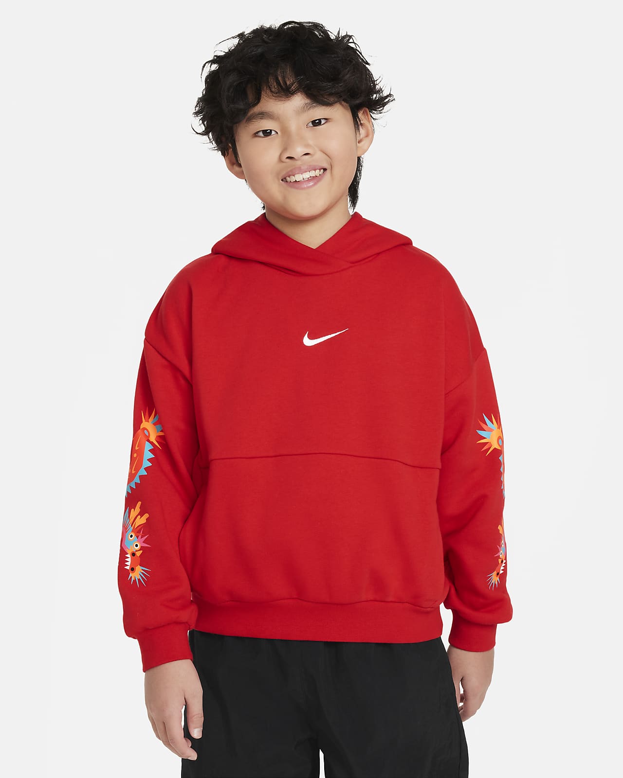 Nike Sportswear Icon Fleece "Lunar New Year"-hættetrøje til større børn