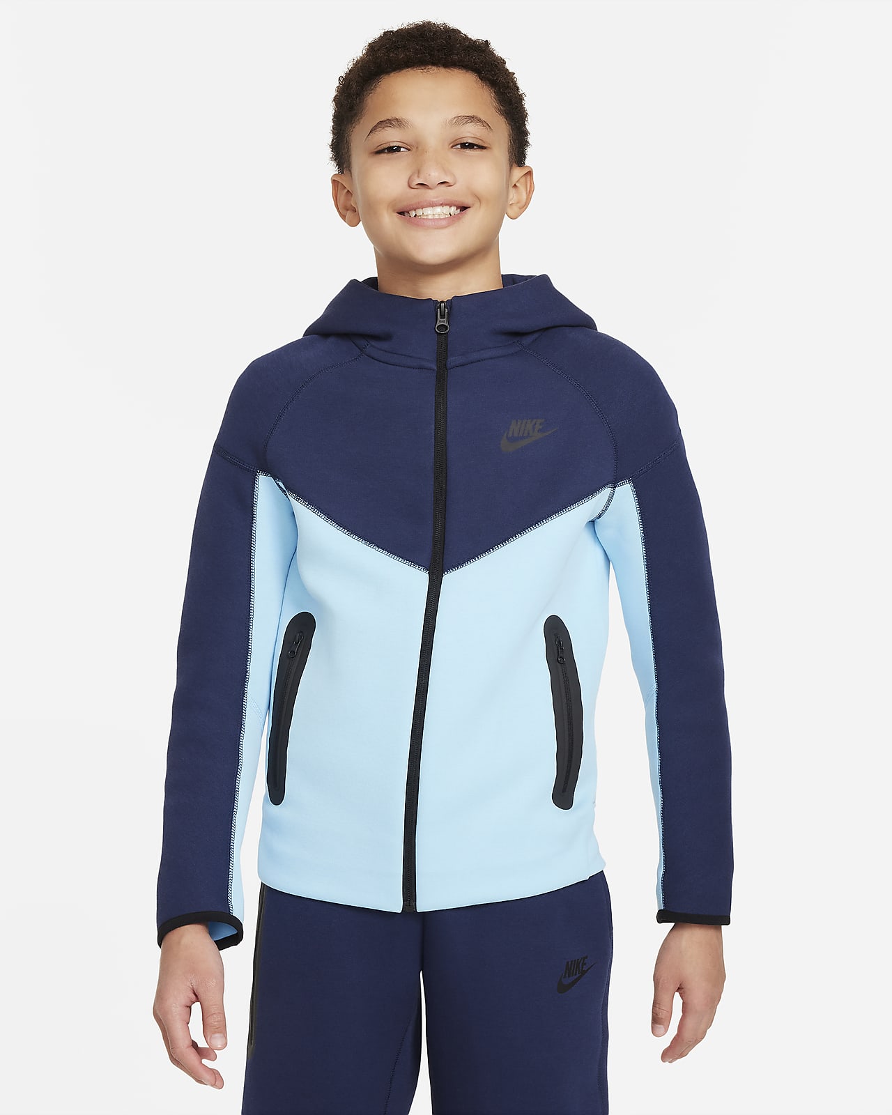 Nike Sportswear Tech Fleece-hættetrøje med lynlås til større børn (drenge)