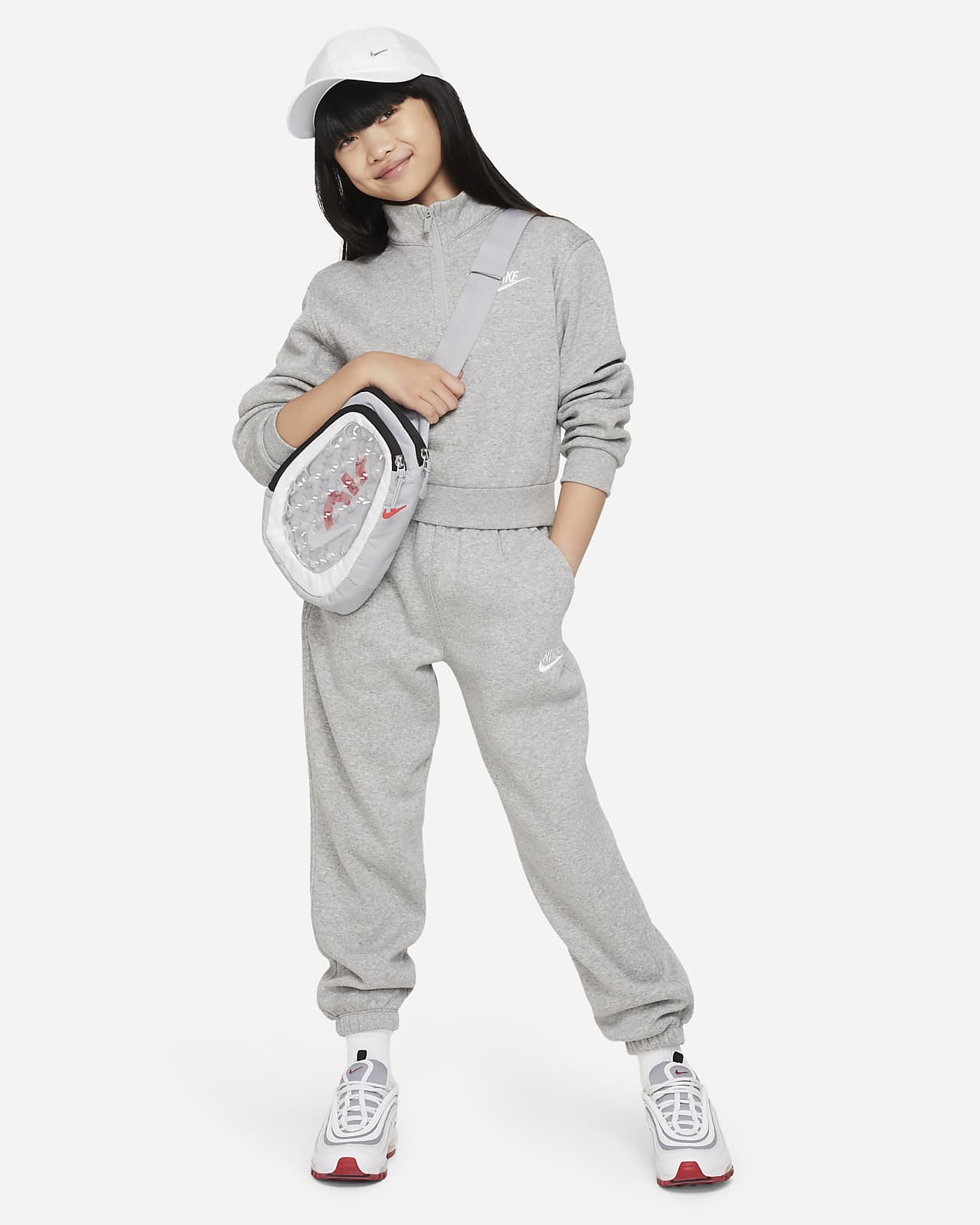 Kids\' Big Long-Sleeve Sportswear (Girls\') 1/2-Zip Fleece Nike Club Nike Top.