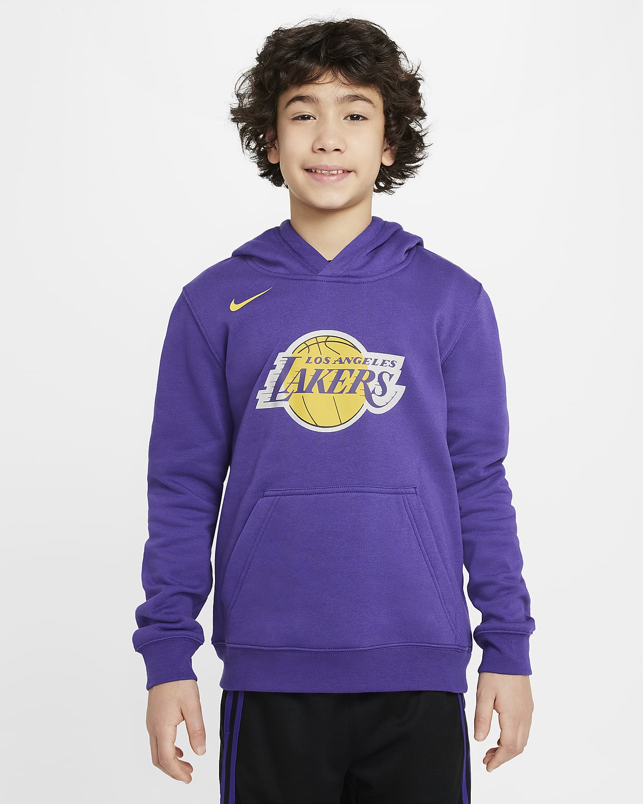 Hoodie pullover de lã cardada NBA Nike Los Angeles Lakers Club Júnior
