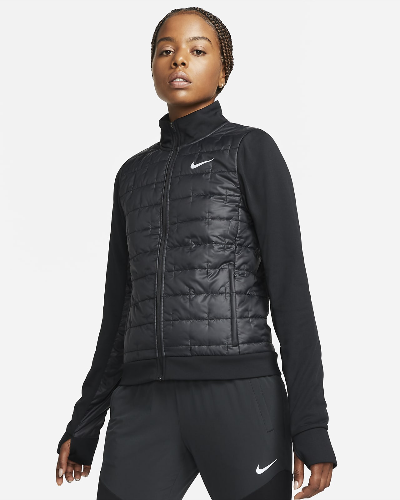 NIKE Womens Tracksuit Top Jacket UK 14 Large Black Polyester