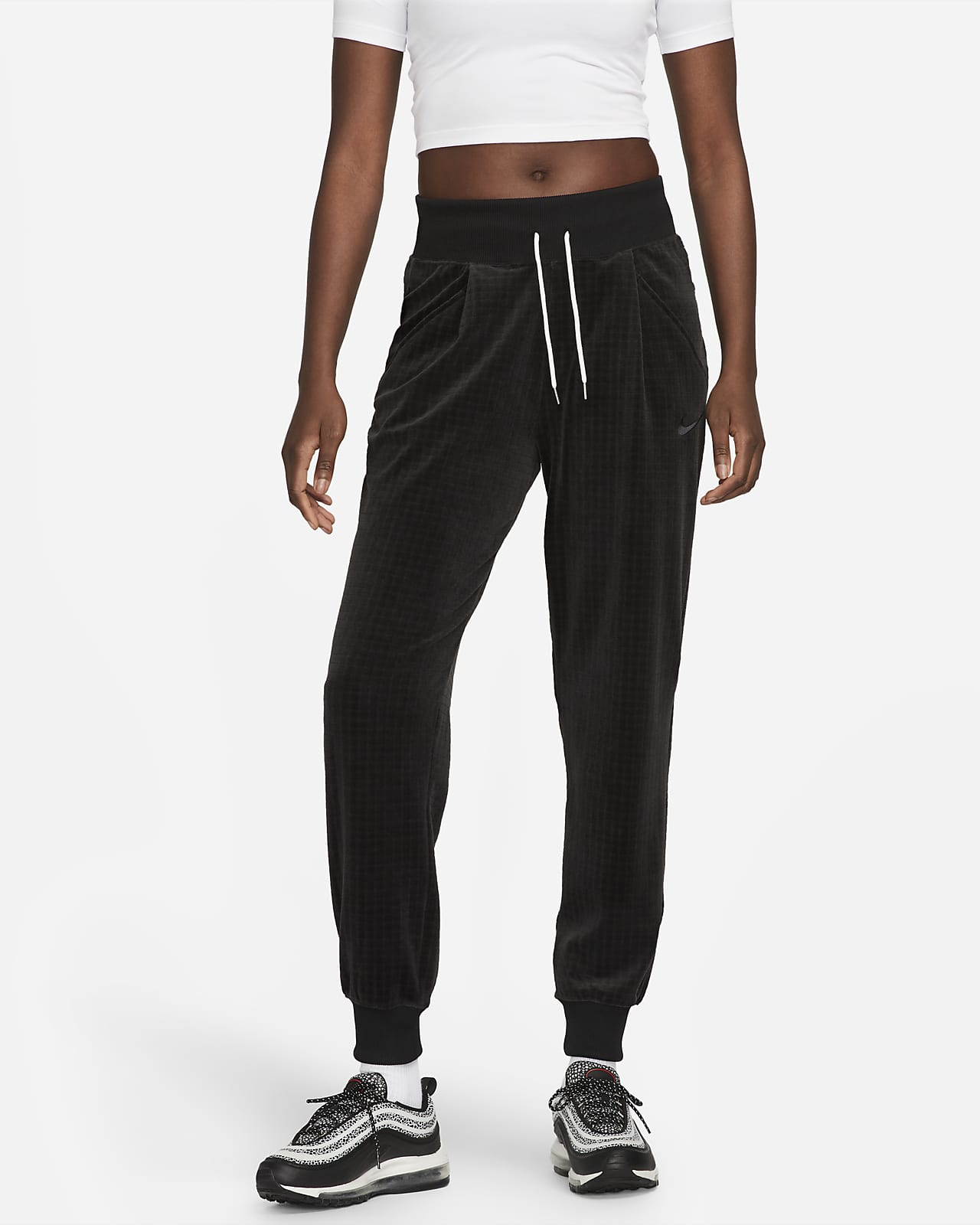 Cuffed Ankle Velour Tracksuit - Black