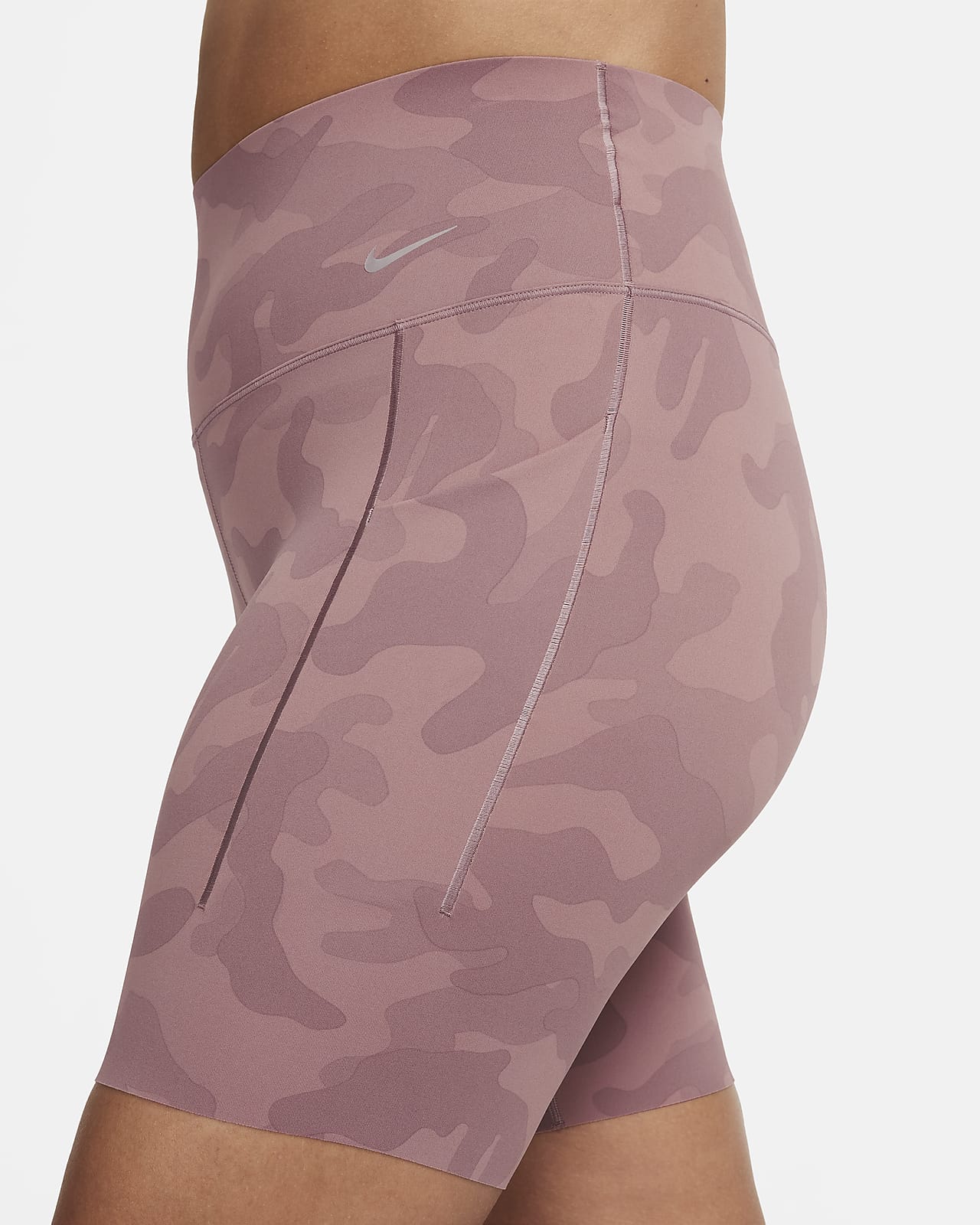 Nike Universa Medium-Support Biker Women\'s High-Waisted Shorts Pockets. Camo with 8