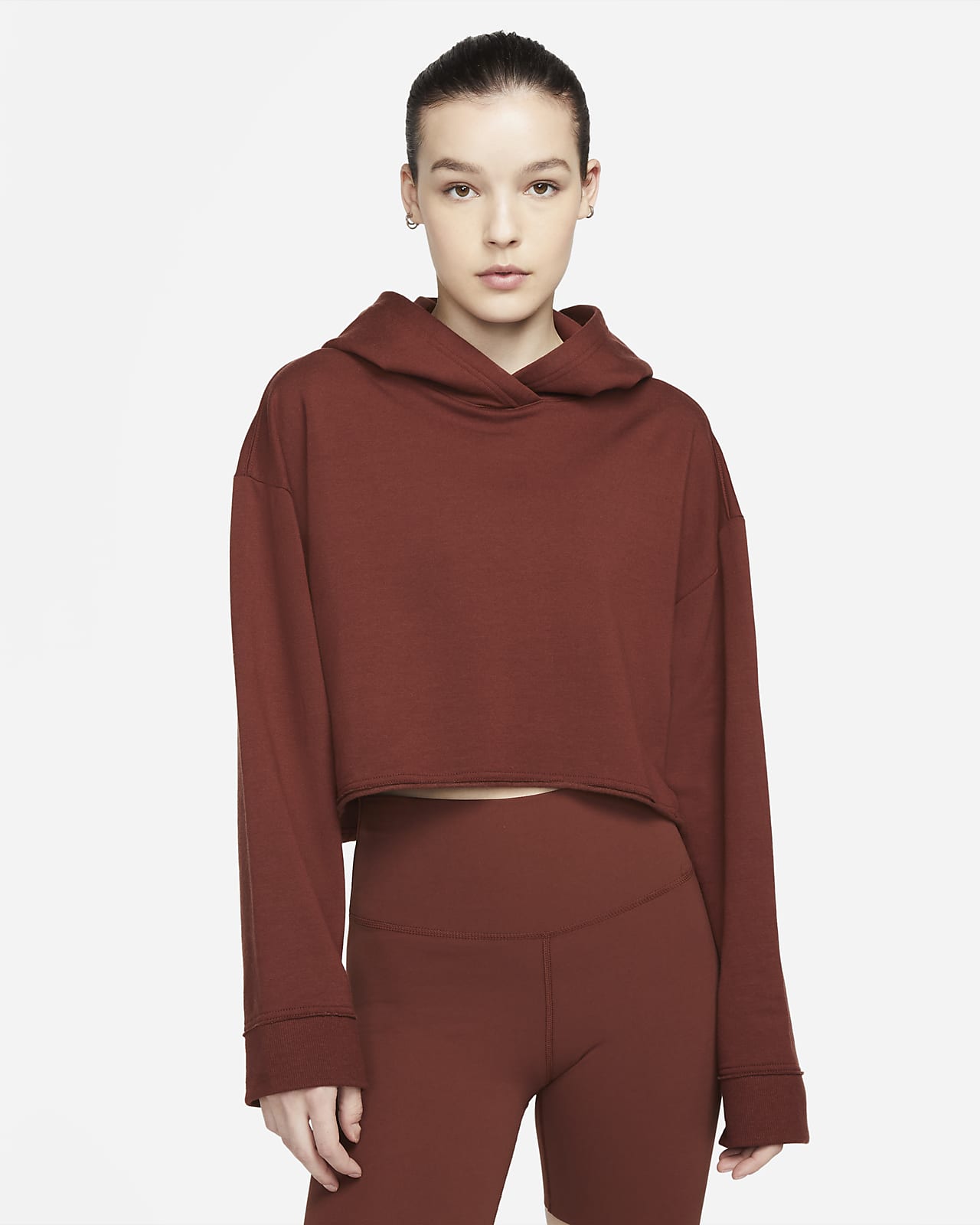 Sudadera con gorro cropped de tejido Fleece para mujer Nike Yoga Luxe.  Nike.com