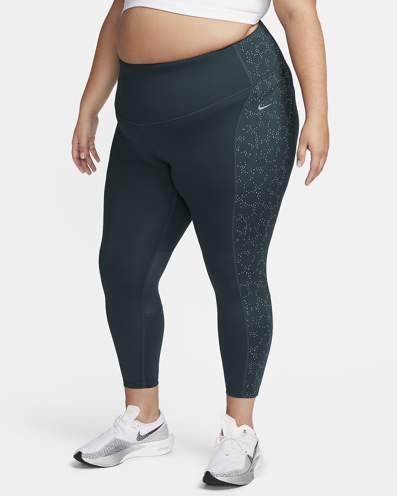 Nike One Leggings Textured Faux Leather 7/8 Mid-Rise Shiny Black DC7174-010  XS for sale online