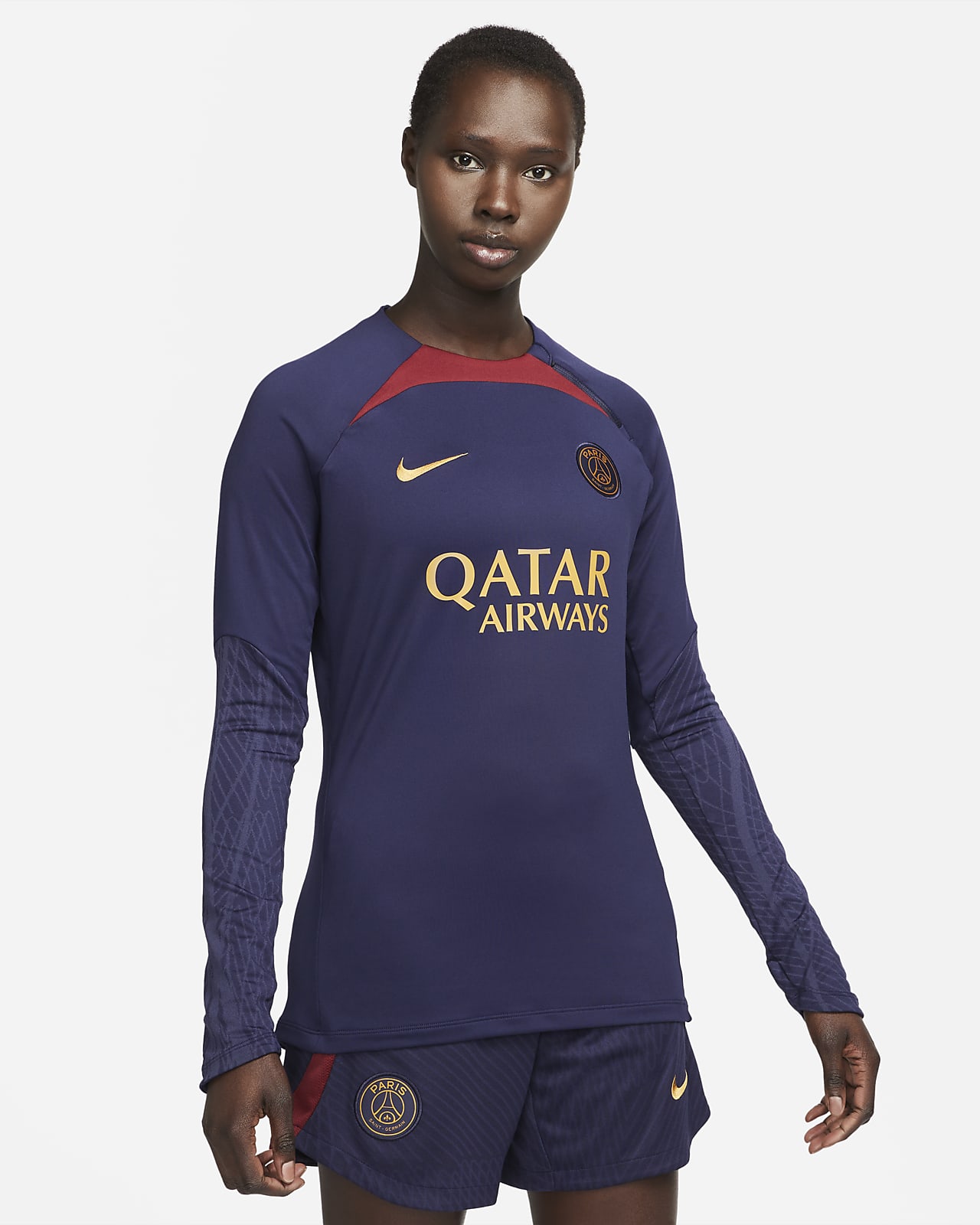 París Saint-Germain Strike Camiseta de entrenamiento de fútbol con cuello redondo Nike Dri-FIT - Mujer