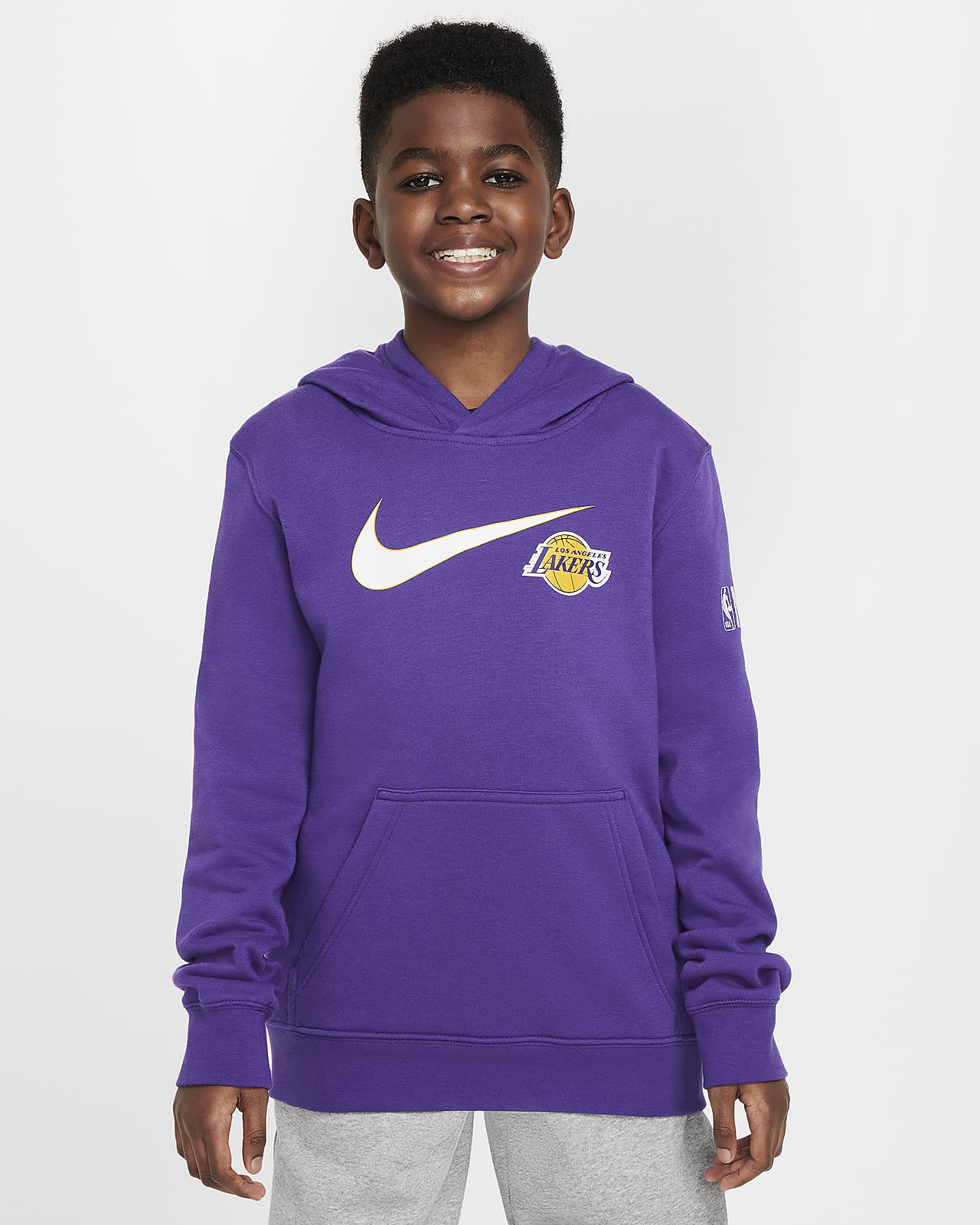 Los Angeles Lakers Club Fleece Essential Nike NBA kapucnis pulóver nagyobb gyerekeknek (fiúknak)