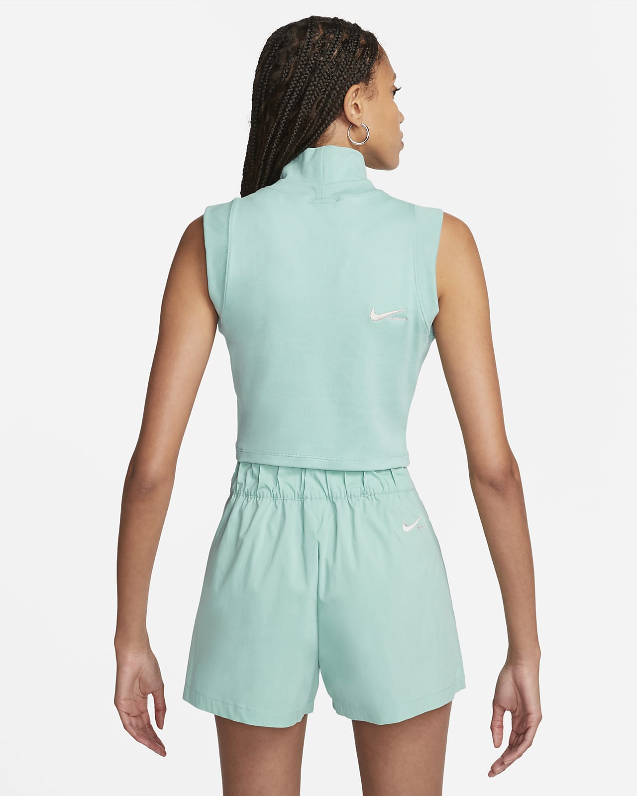 Womens Turtle Neck Crop Tops Short Shirt Sleeveless Fitness Tank