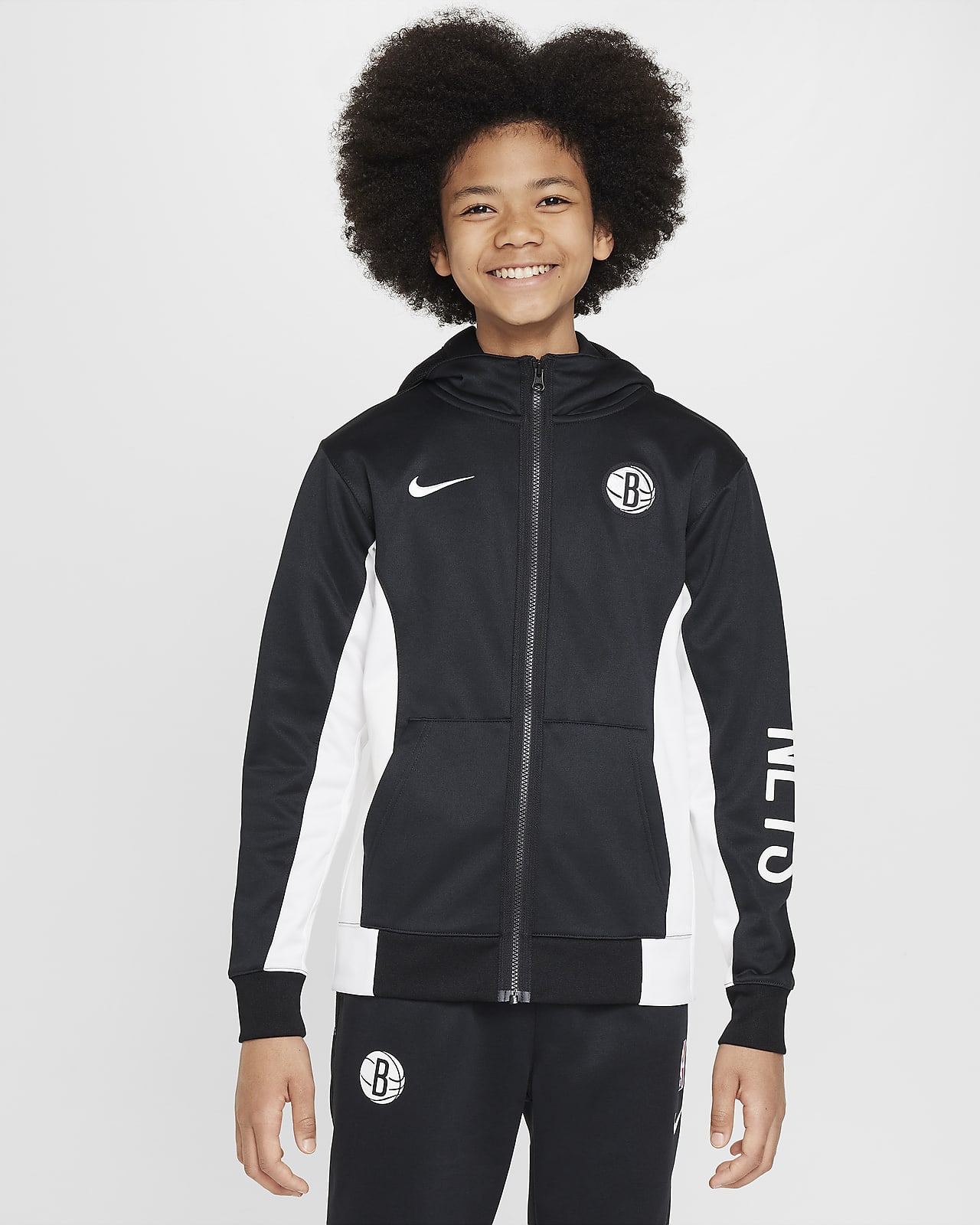 Brooklyn Nets Showtime Nike Dri-FIT NBA-hættetrøje med fuld lynlås til større børn