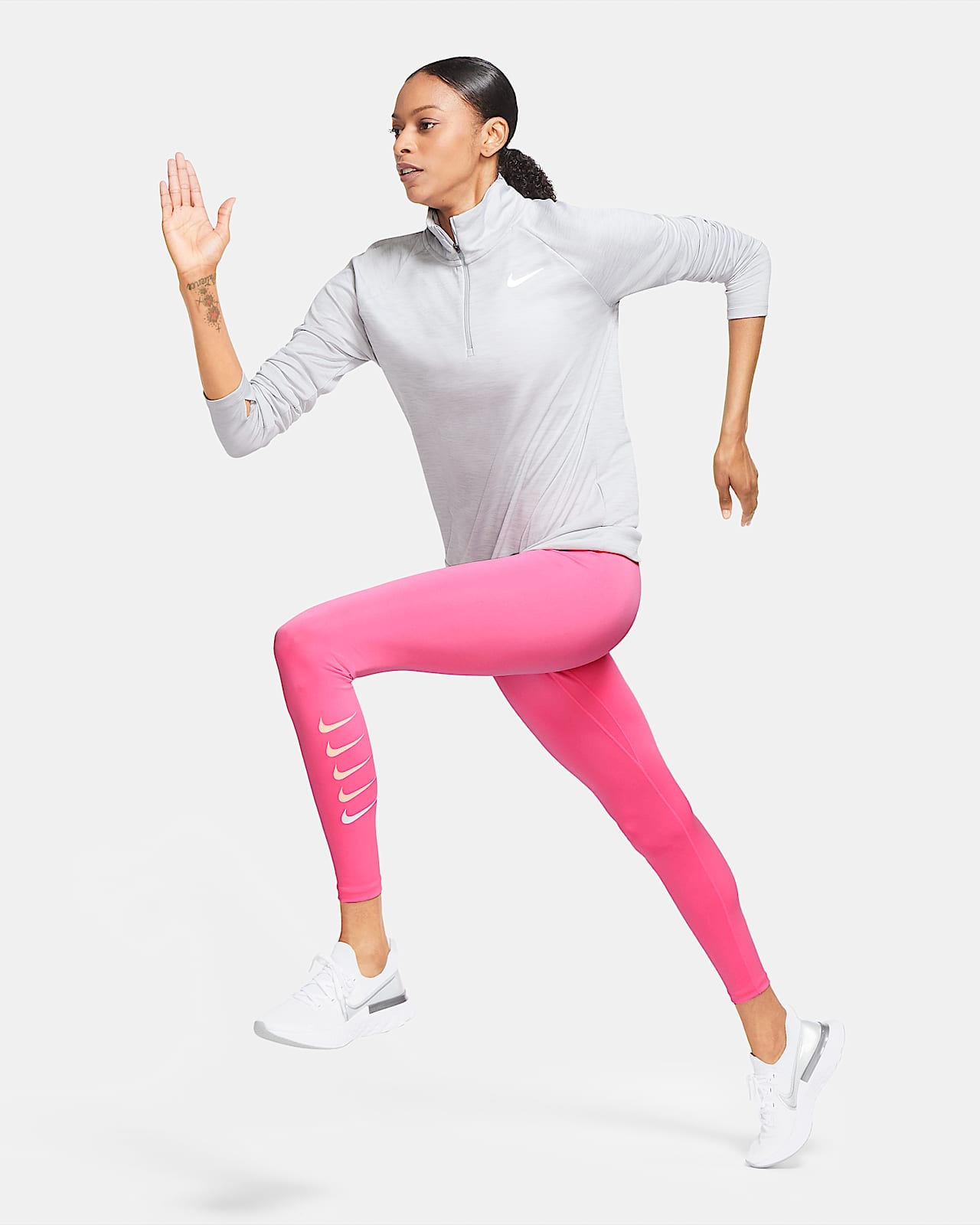 nike swoosh running tights pink