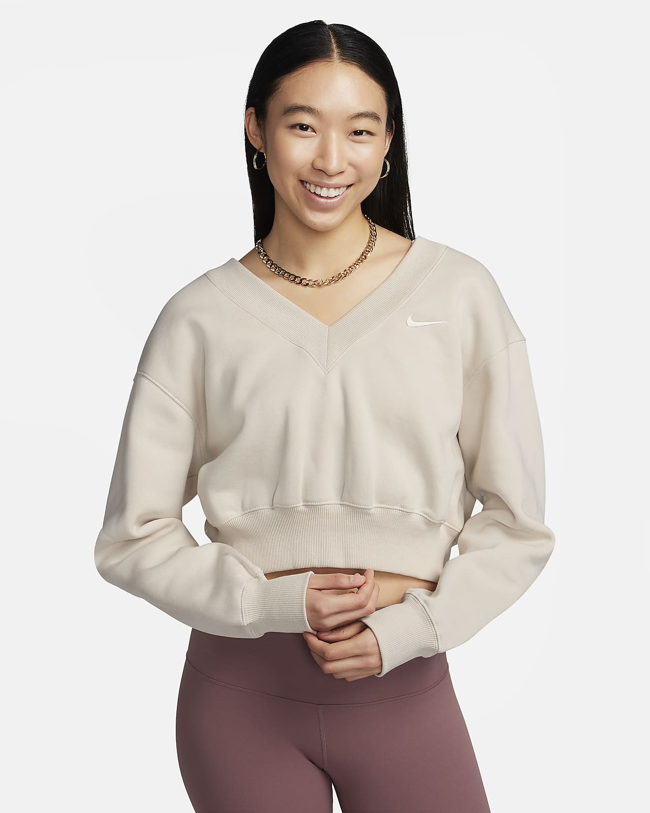 Γυναικεία crop μπλούζα με λαιμόκοψη V Nike Sportswear Phoenix Fleece