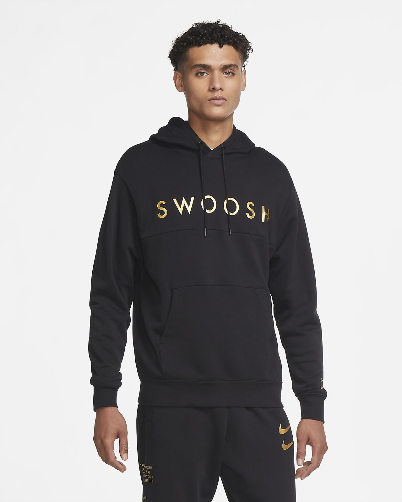 black nike hoodie with gold swoosh