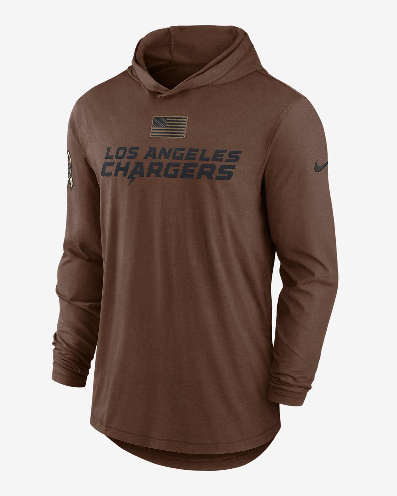 Los Angeles Chargers Salute to Service Men’s Nike Men's Dri-Fit NFL Long-Sleeve Hooded Top in Brown, Size: Small | 010J01CBA2H-U8F