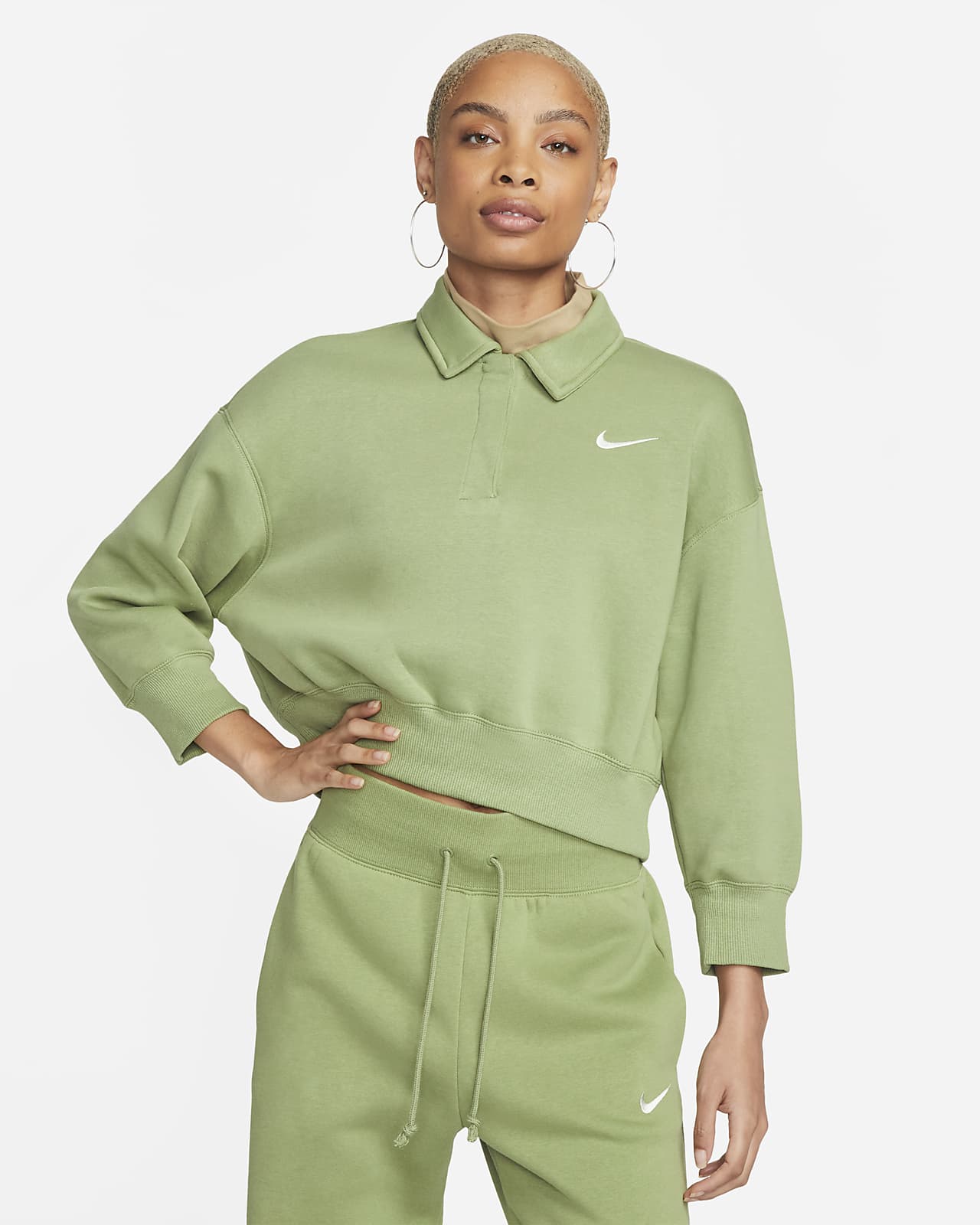 Nike Sportswear Phoenix Fleece Sudadera de chándal tipo polo de perfil corto con mangas - Nike
