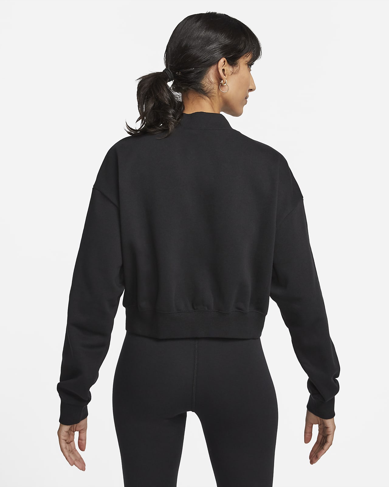 Nike Womens Club Fleece Oversized Crop Bomber Jacket, Black