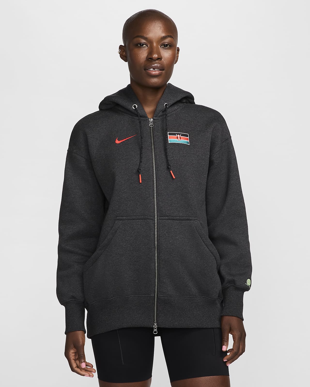 Team Kenya Phoenix Fleece Nike Tam Boy Fermuarlı Bol Kesimli Kadın Kapüşonlu Üstü
