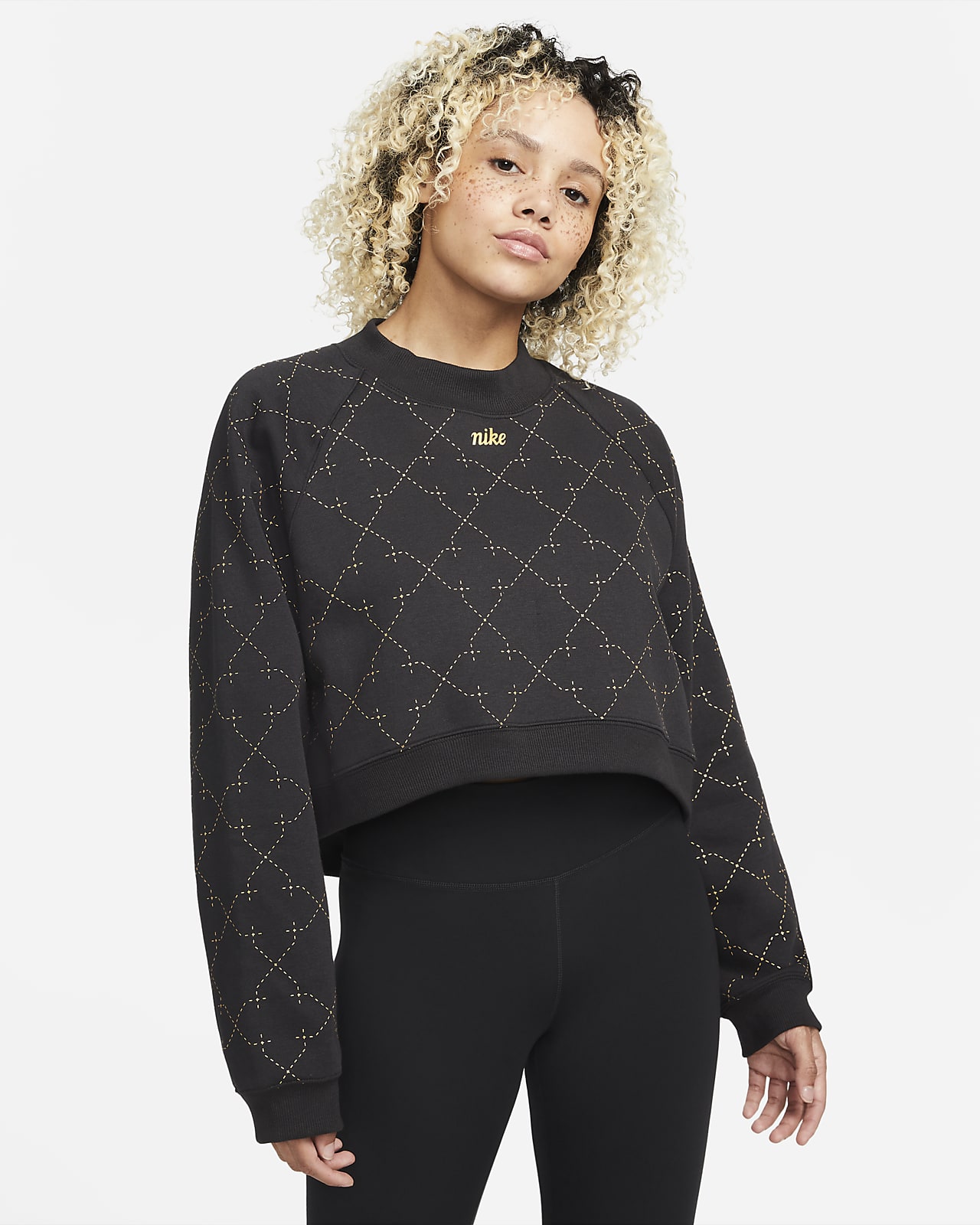 Kort fleece-sweatshirt Nike Novelty med rund hals för kvinnor
