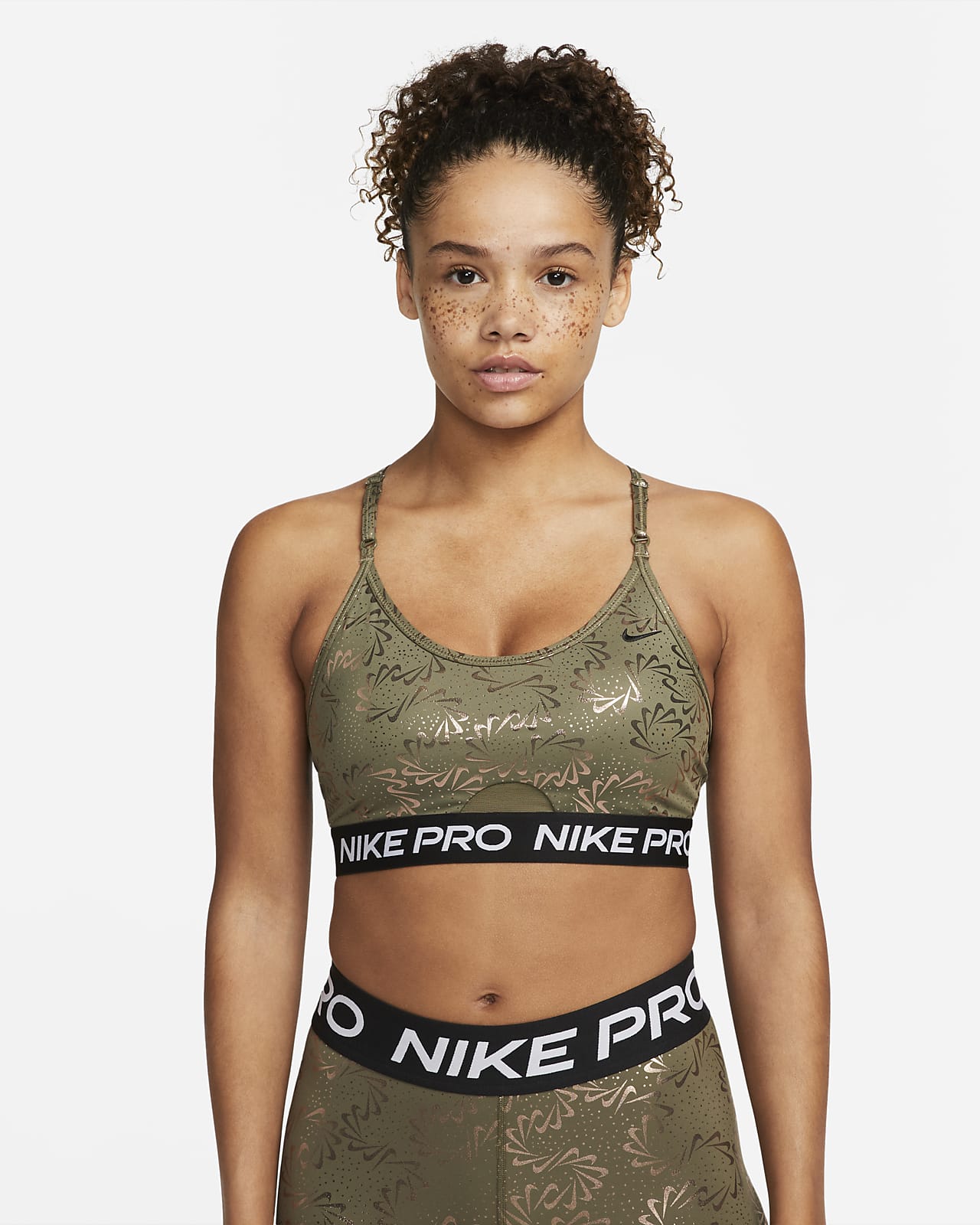 Nike Pro Womens Indy Light Support Sparkle Sports Bra