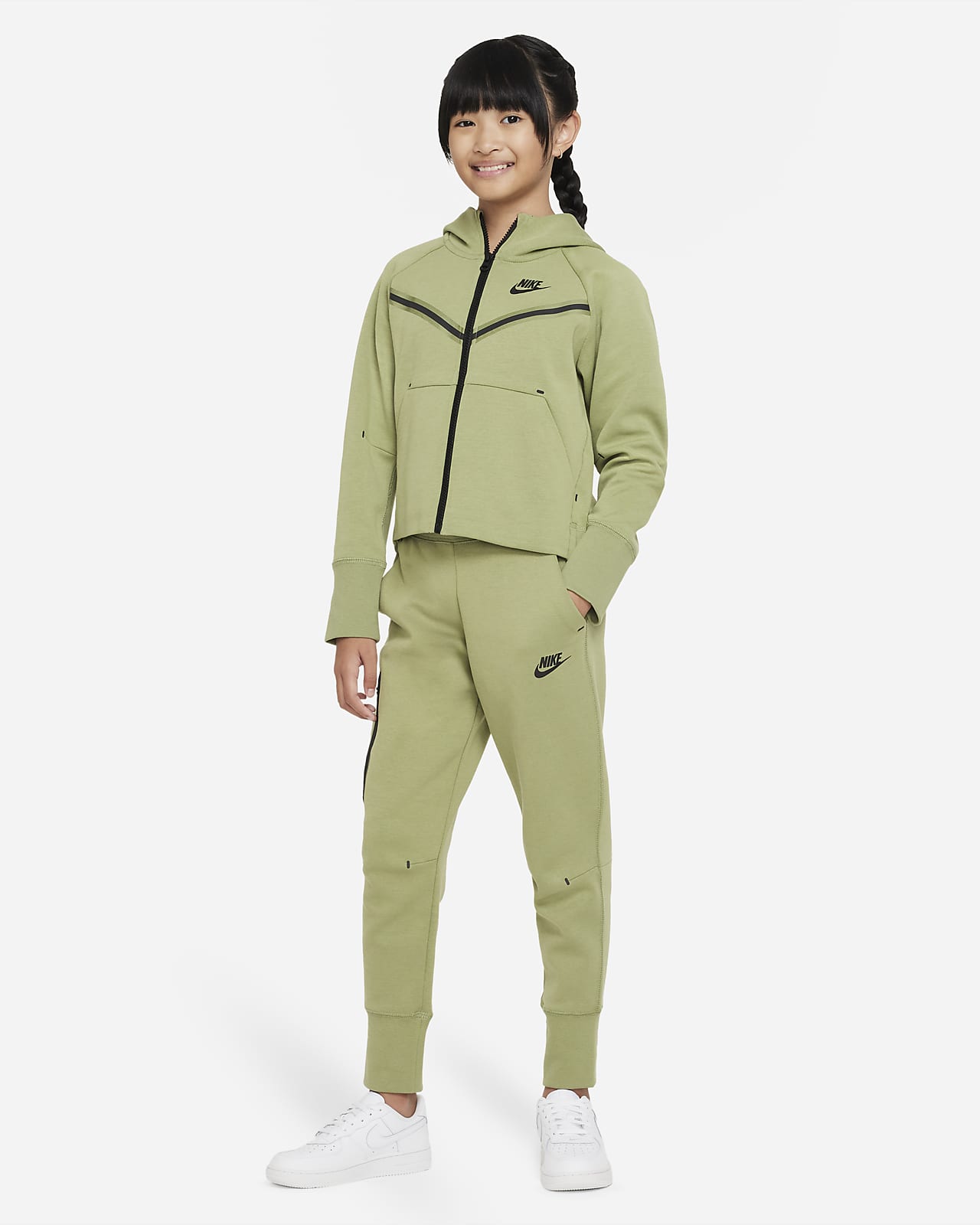 Nike Girl's Sportswear Tech Fleece Full-Zip Hoodie - Black/White (CZ2570-010) â¢ Price