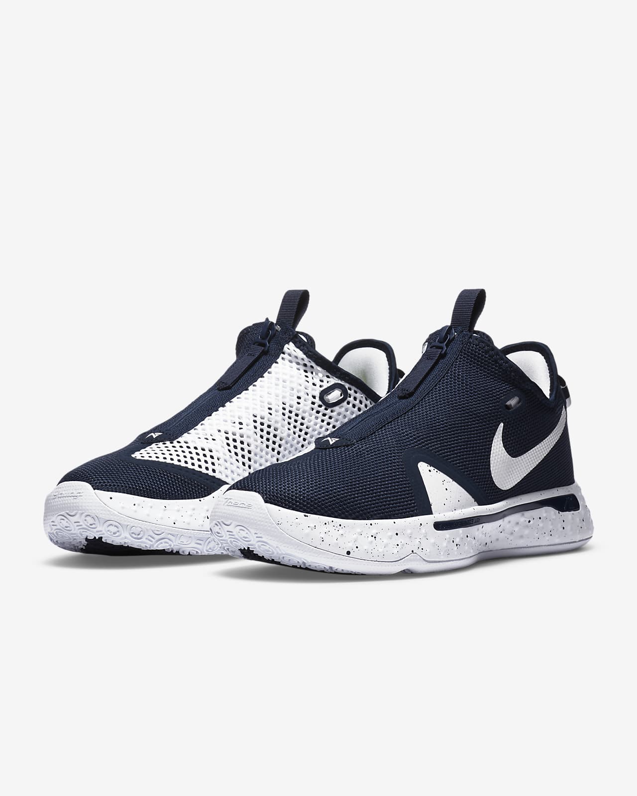 white and navy basketball shoes