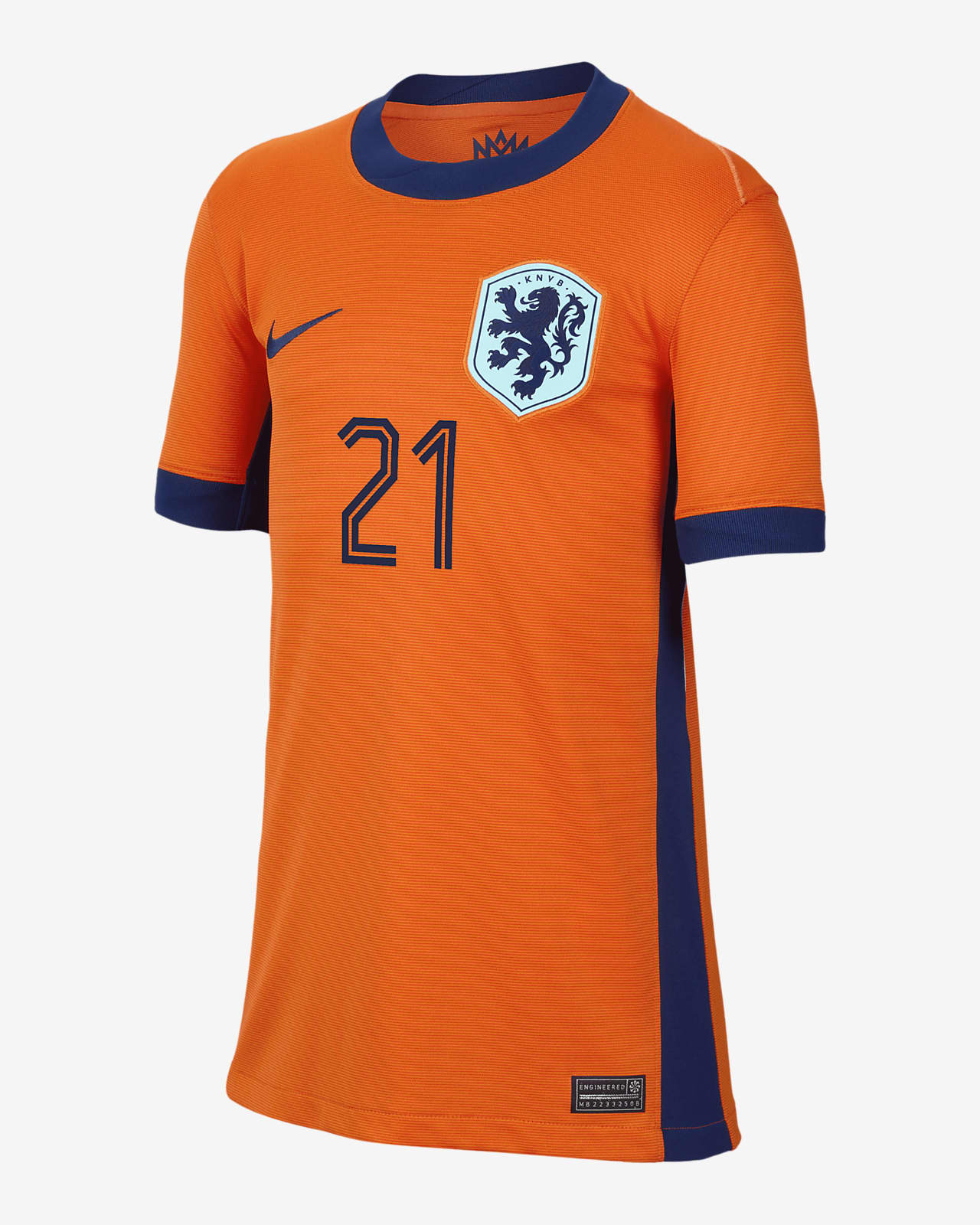 Jersey de fútbol Nike Dri-FIT de la selección nacional de Países Bajos local 2024 Stadium Frenkie de Jong para niños talla grande