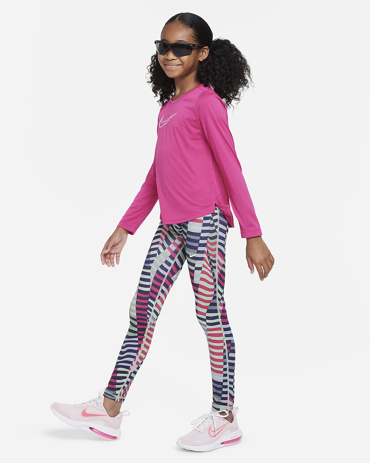 Nike Girl Long Sleeve Shirt and Leggings Set ~ Neon Pink, Black & White ~  Size 4