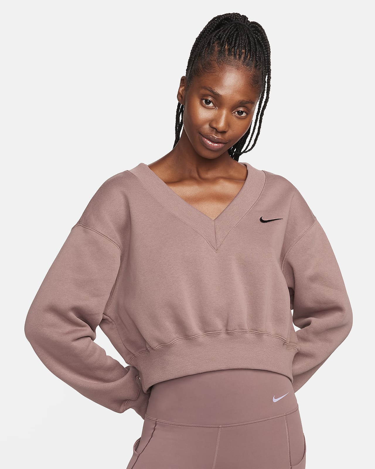 Nike Sportswear Phoenix Fleece avkortet overdel med v-hals til dame