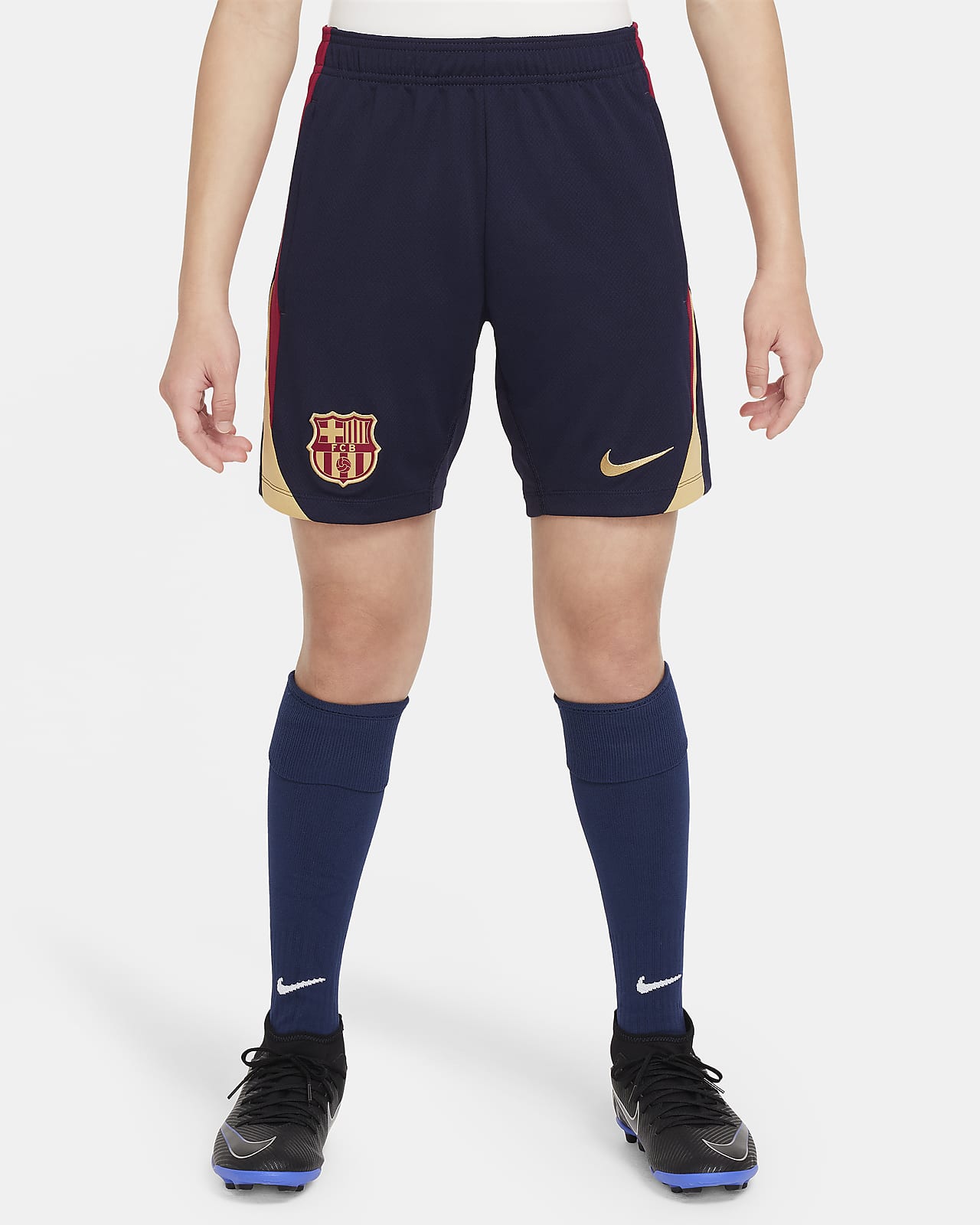 FC Barcelona Strike Nike Dri-FIT-fodboldshorts til større børn