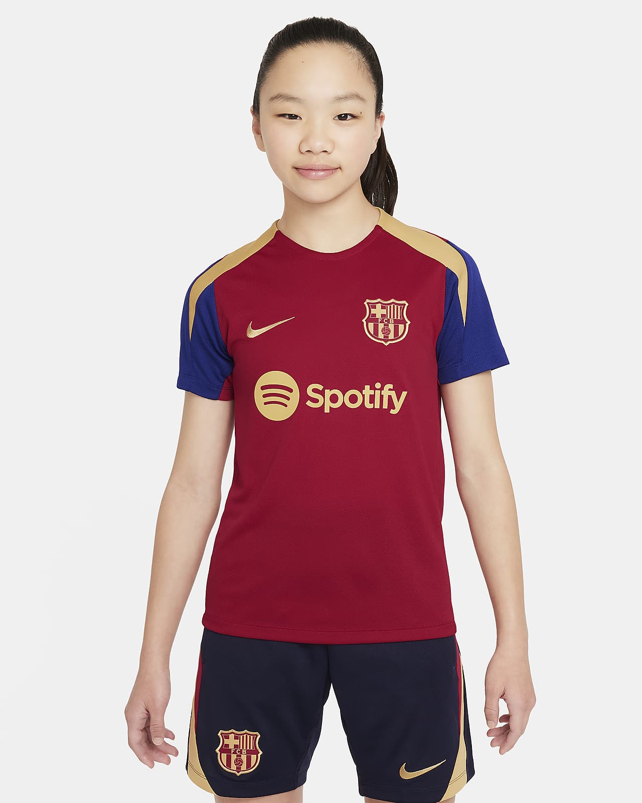 Playera de fútbol de tejido Knit Nike Dri-FIT para niños talla grande FC  Barcelona Strike