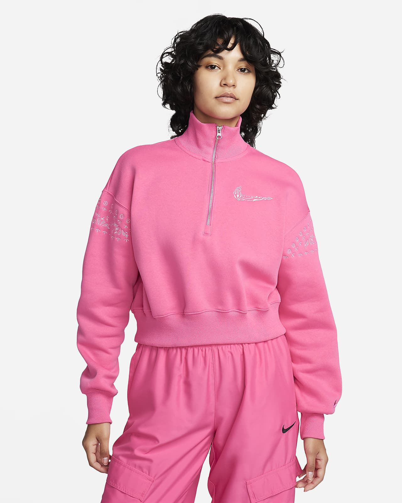 เสื้อวอร์มเอวลอยซิปสั้นผ้าฟลีซผู้หญิง Nike Sportswear