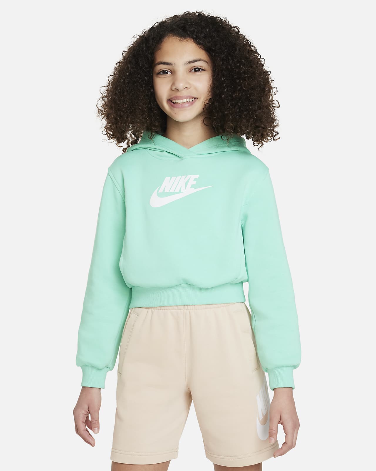 Sudadera con gorro cropped para niña talla grande Nike Sportswear Club Fleece