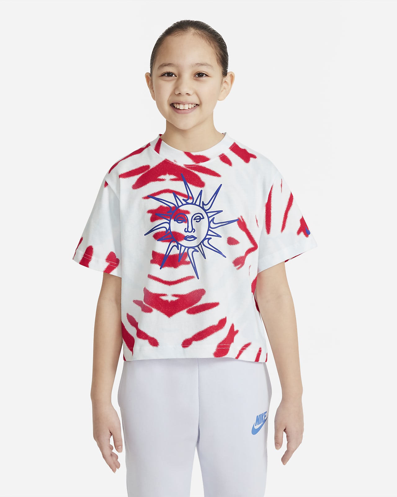 Playera tie-dye de corte cuadrado para niña talla grande Nike Sportswear.  Nike MX