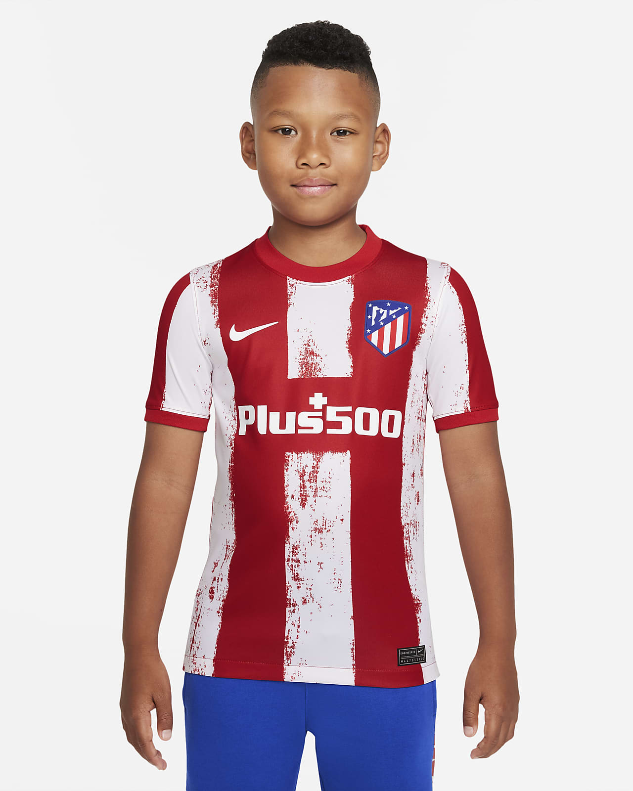 Atlético 2021/22 Home-fodboldtrøje til større børn. Nike