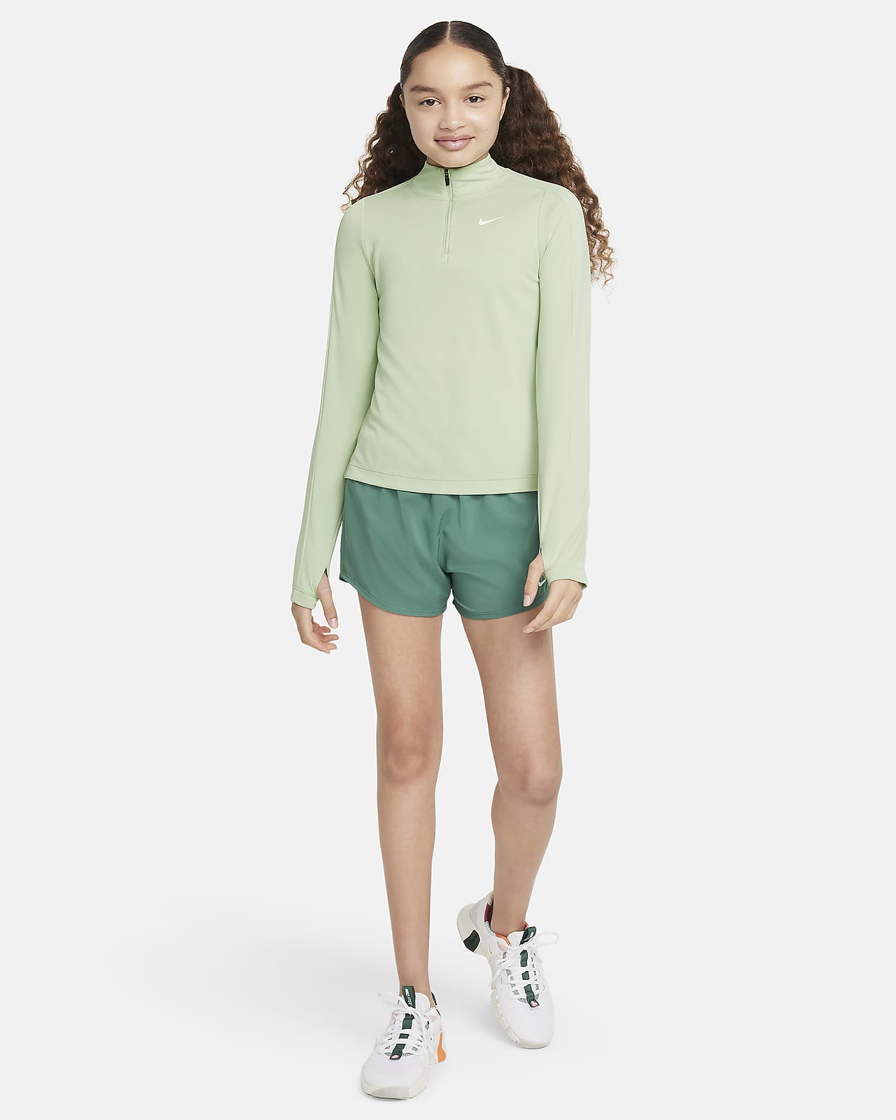 Nike one big kids' (girls') dri-fit high-waisted woven training shorts, shorts, Training