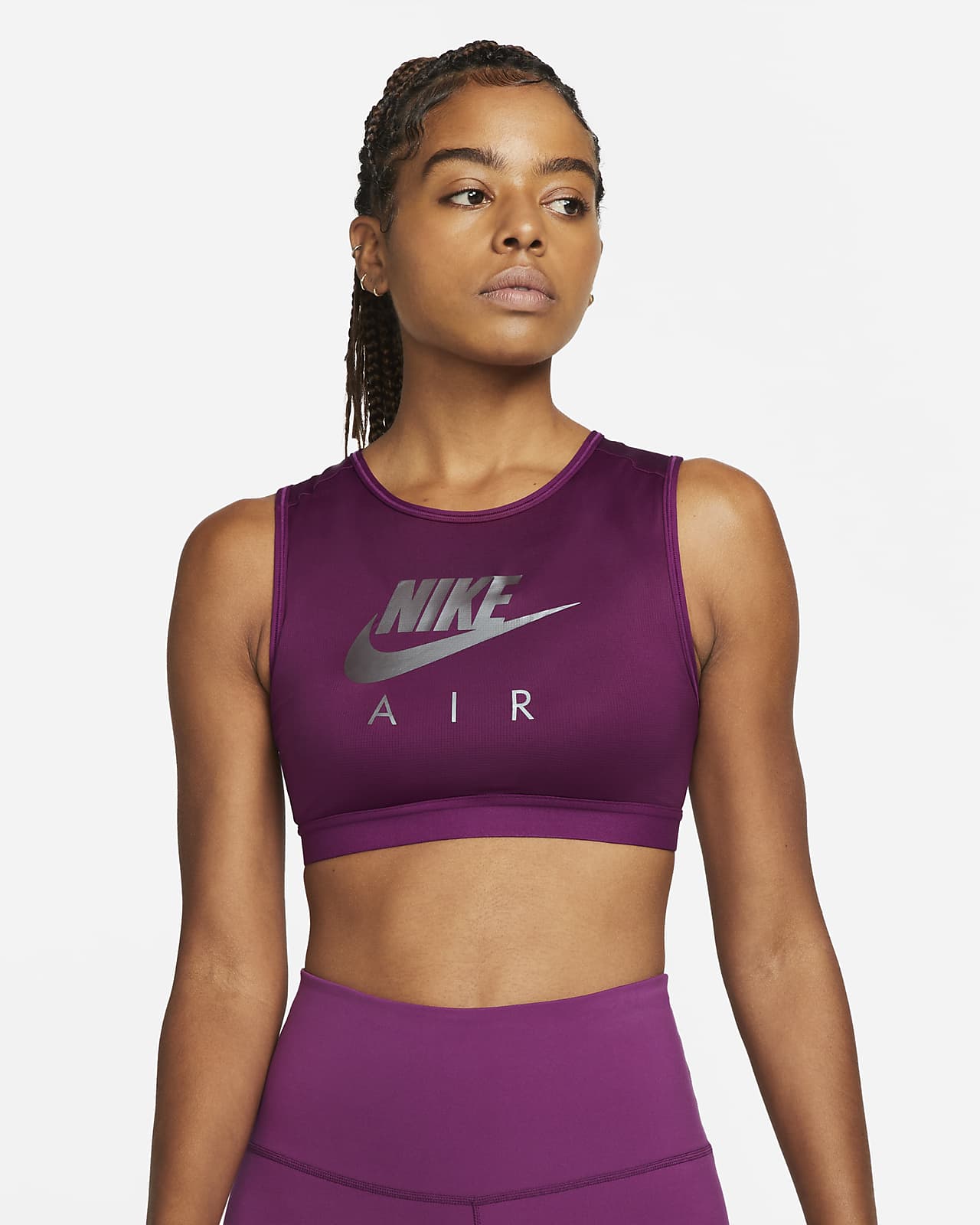 Nike Air Dri-FIT Swoosh Sport-bh met hoge hals en medium ondersteuning. Nike  BE