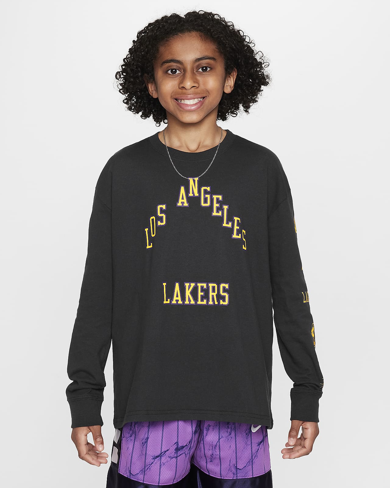 Los Angeles Lakers 2023/24 City Edition Nike NBA Max90 póló nagyobb gyerekeknek (fiúknak)