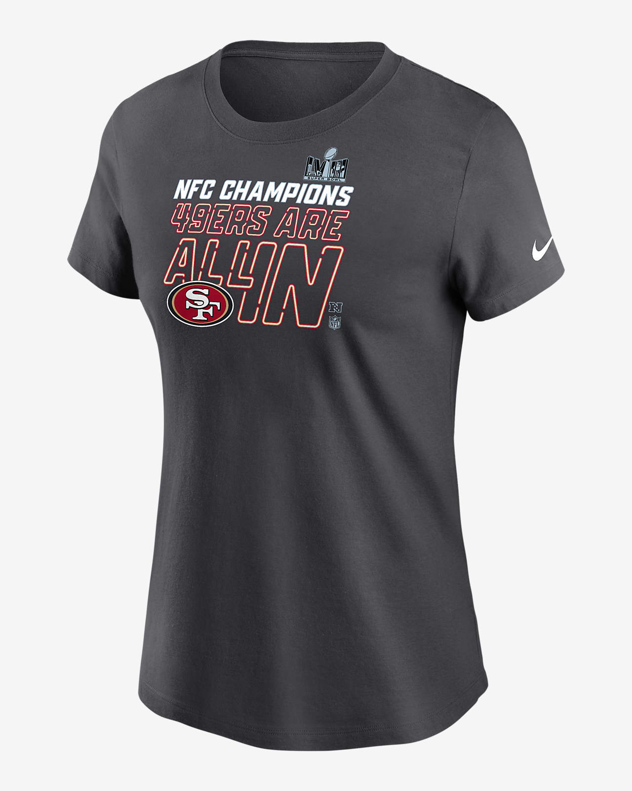 San Francisco 49ers 2023 NFC Champions Trophy Women's Nike NFL T-Shirt. Nike .com