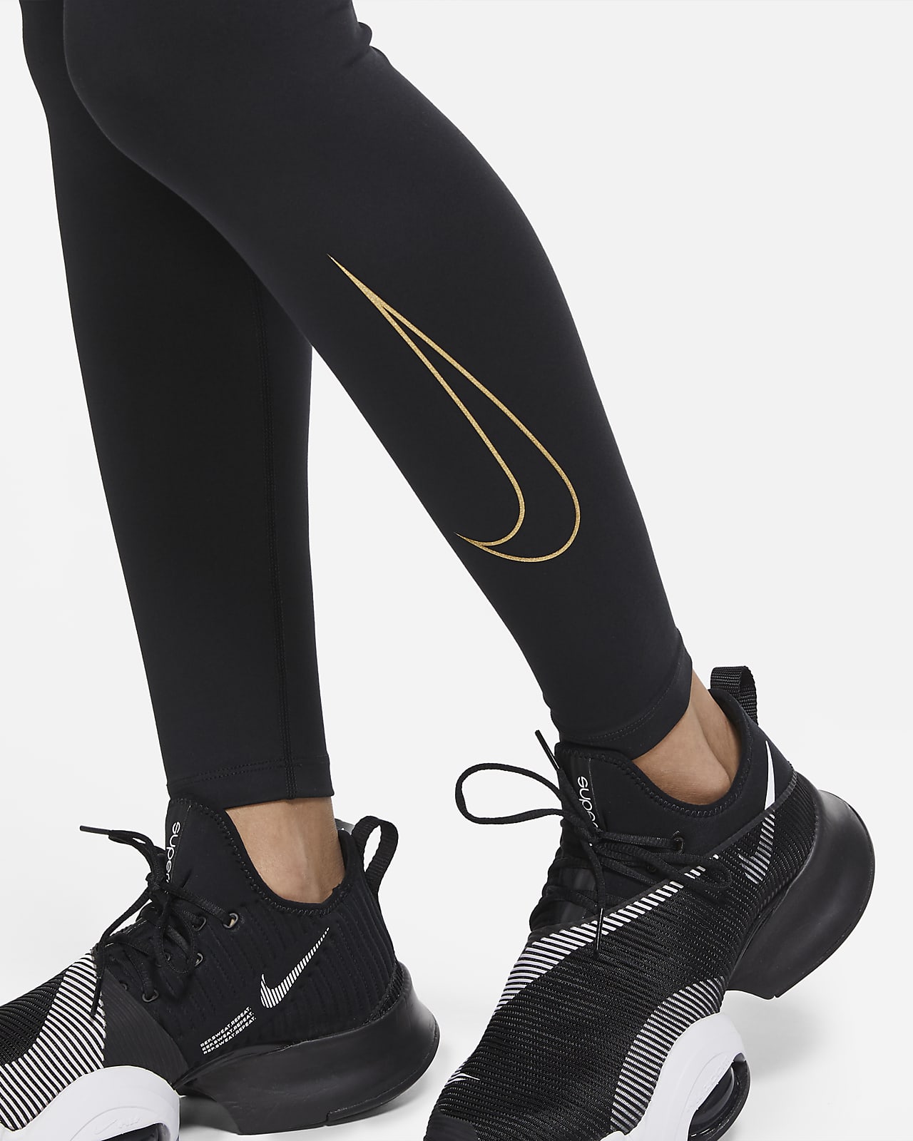 white and gold nike leggings