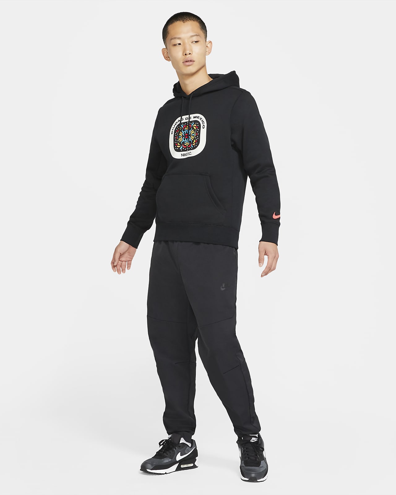 nike fc hoodie black and red