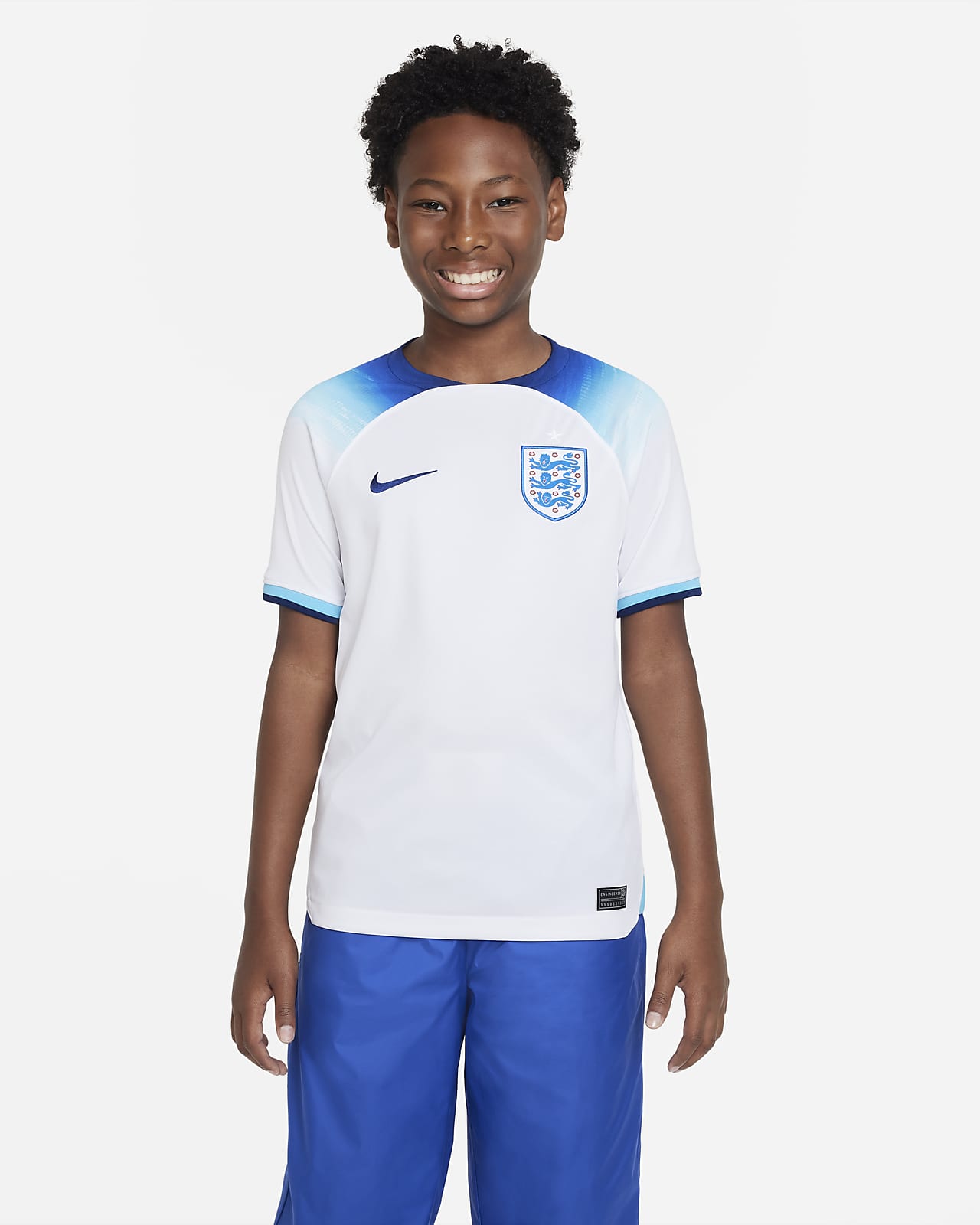 Camisola de futebol Nike Dri-FIT do equipamento principal Stadium Inglaterra 2022/23 Júnior
